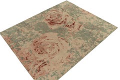 Rug & Kilim’s Distressed Style Rug in Green, Pink Abstract Expressionist Pattern