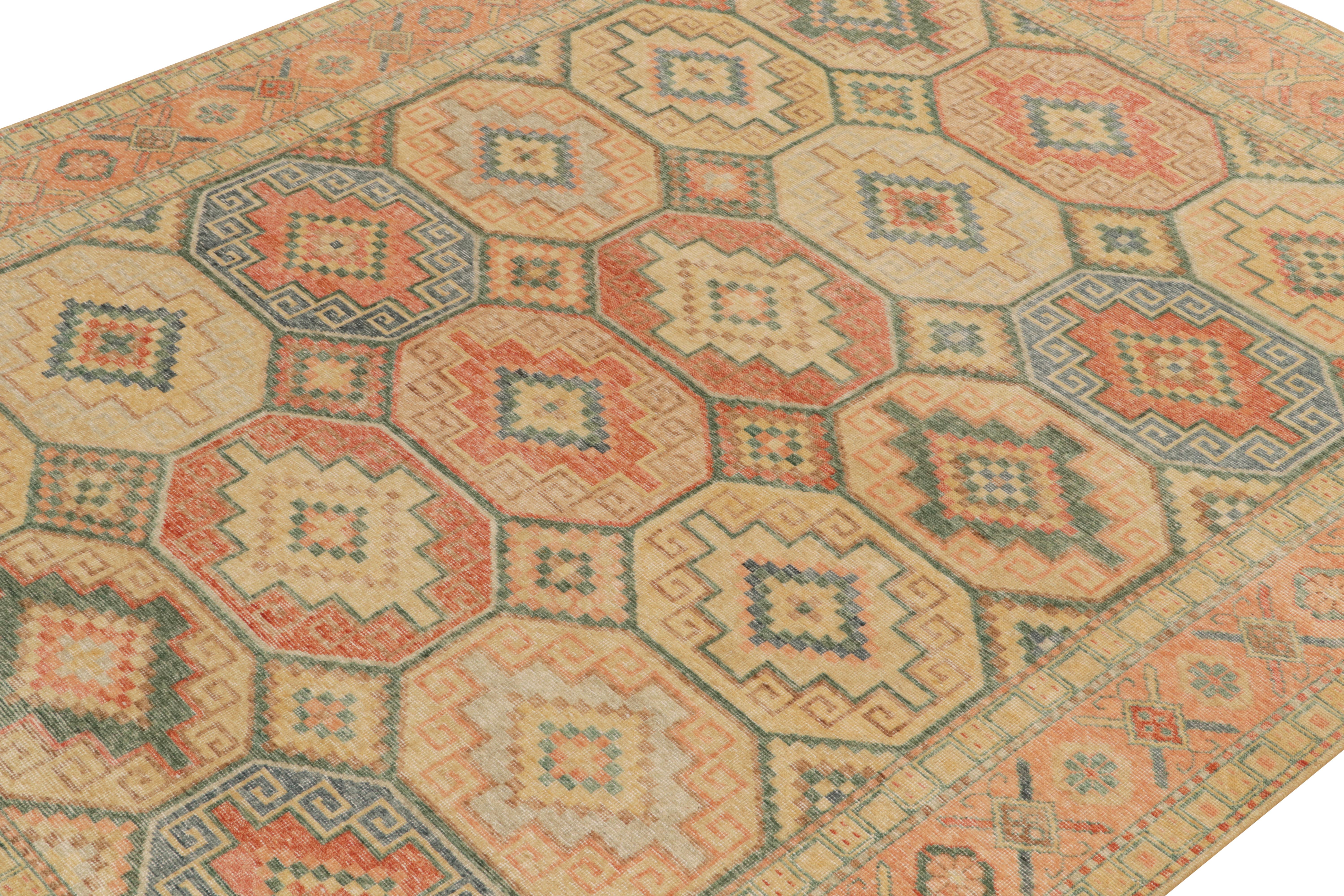 Indiano Rug & Kilim - Tappeto in stile Distressed con motivo geometrico arancione, blu e beige in vendita