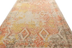 Rug & Kilim’s Distressed Style Rug in Orange, Red Geometric Pattern