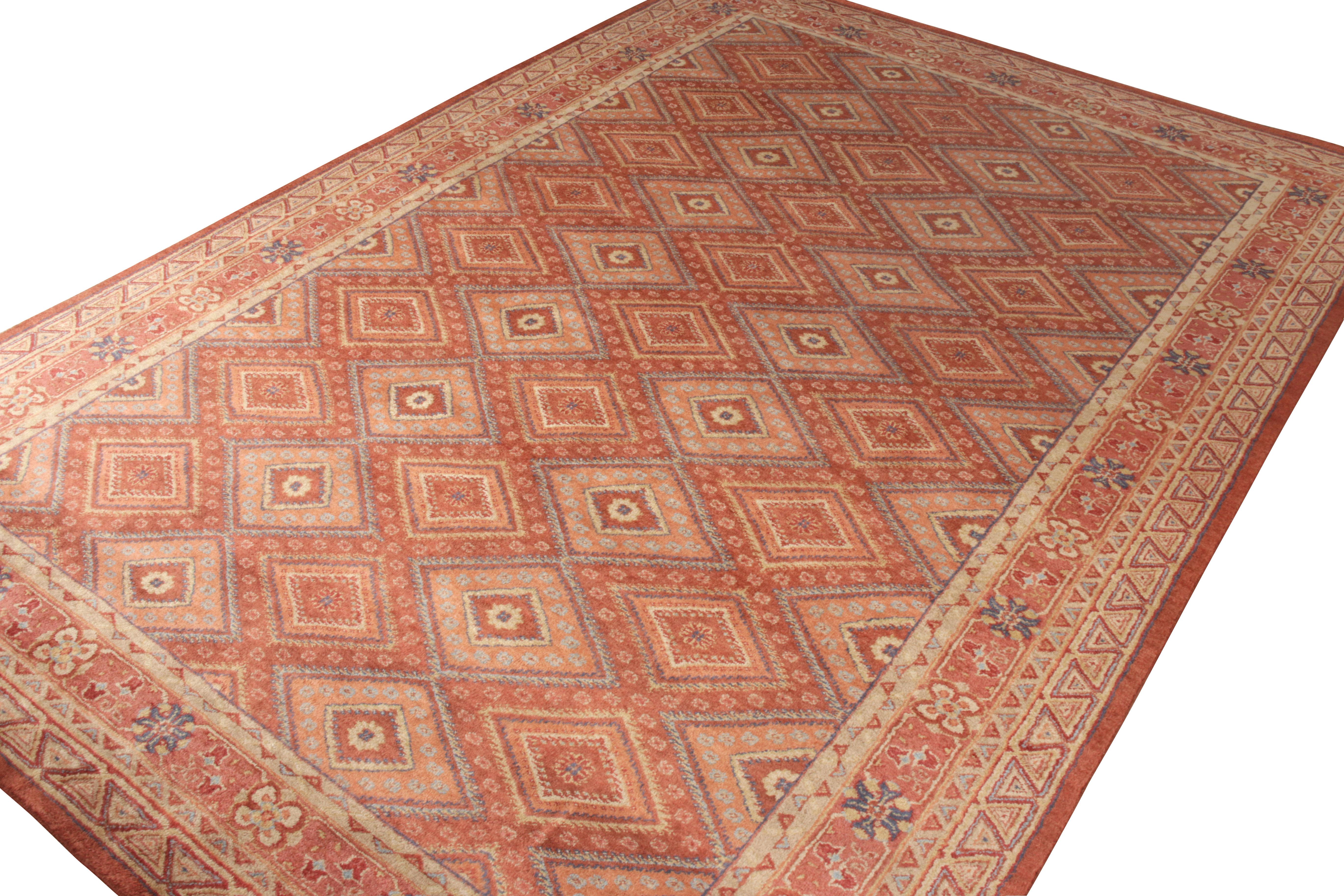 Other Rug & Kilim’s Distressed Style Rug in Orange, Red Geometric Pattern For Sale
