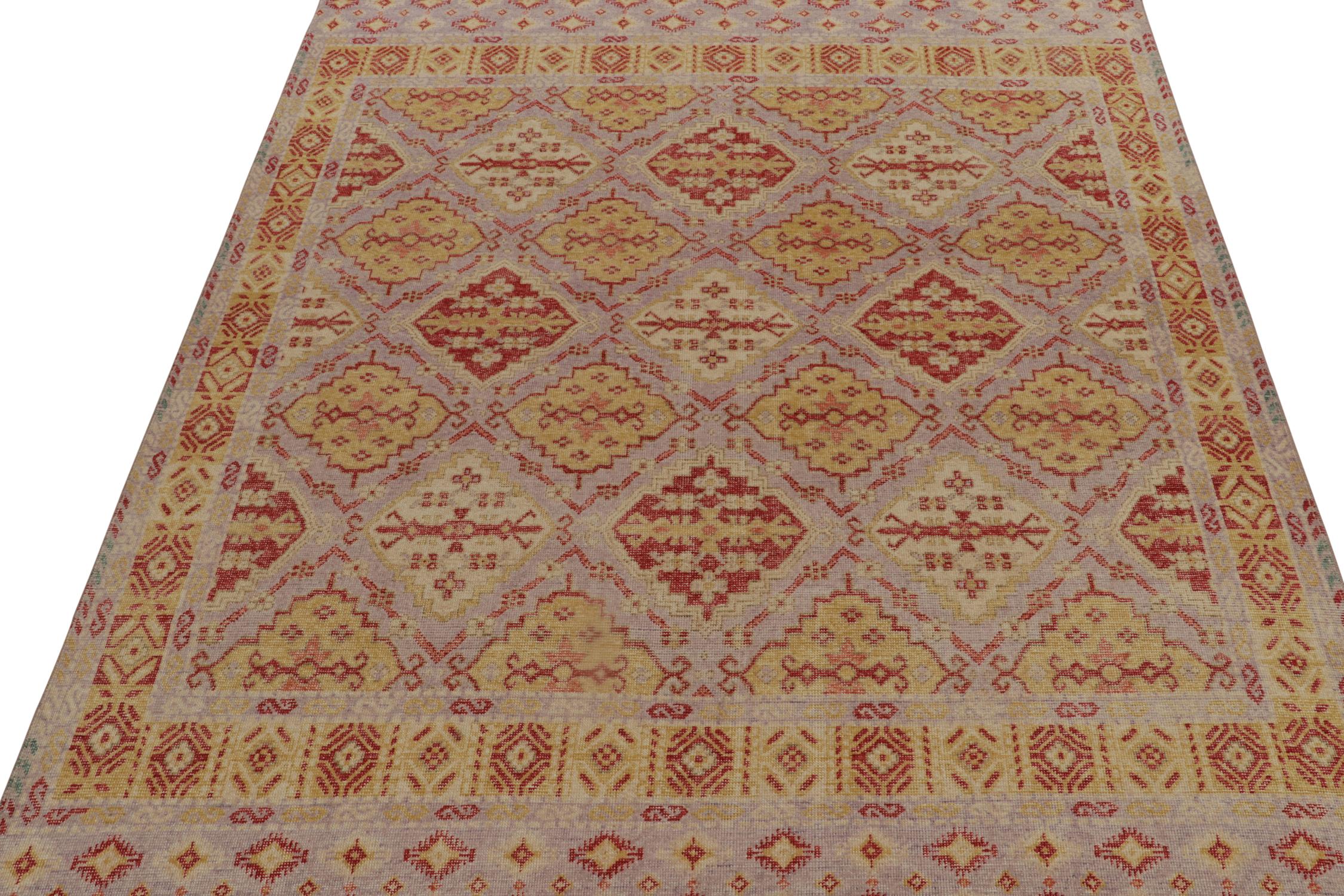 Other Rug & Kilim’s Distressed Style Rug in Purple with Red & Gold Medallion Patterns For Sale