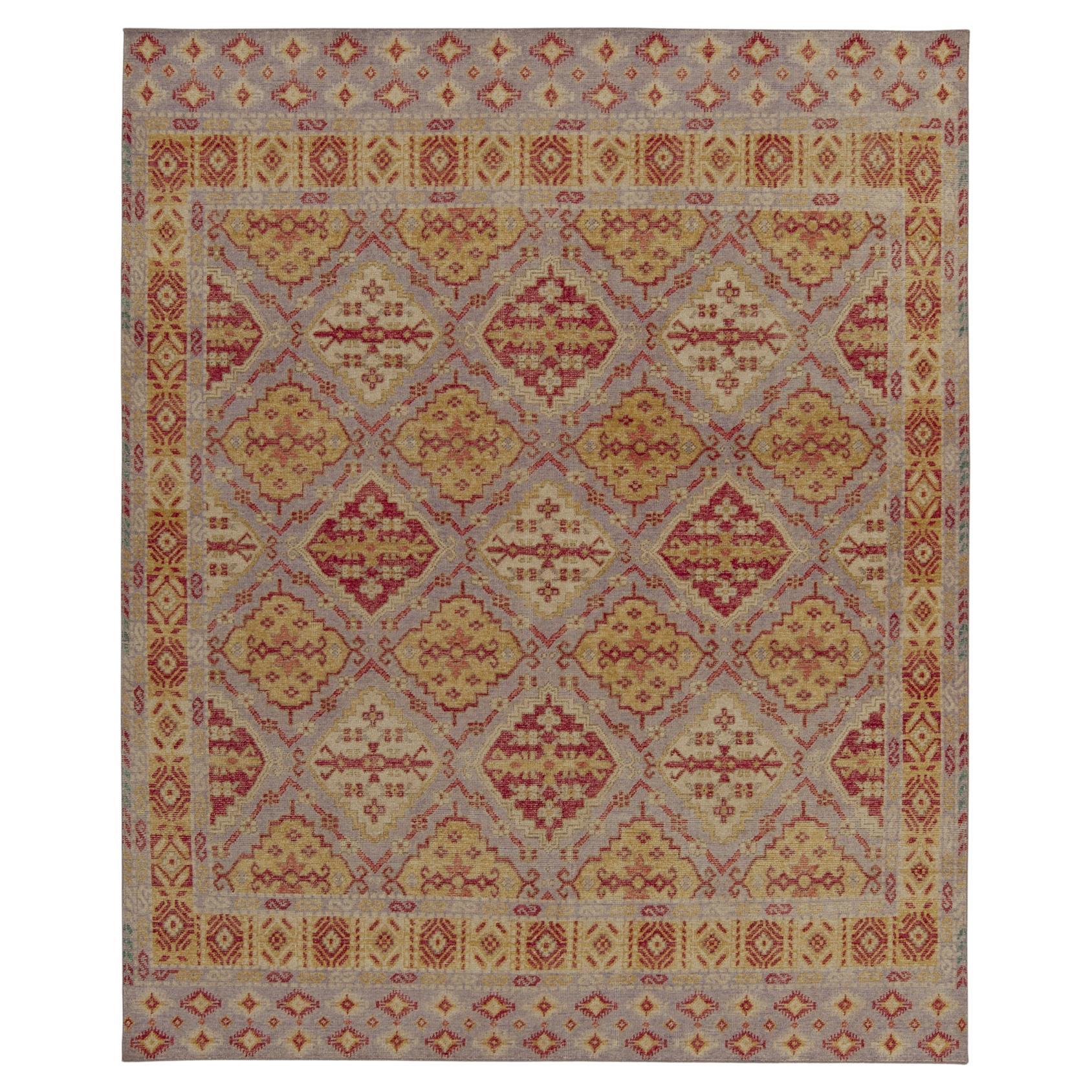 Rug & Kilim’s Distressed Style Rug in Purple with Red & Gold Medallion Patterns For Sale