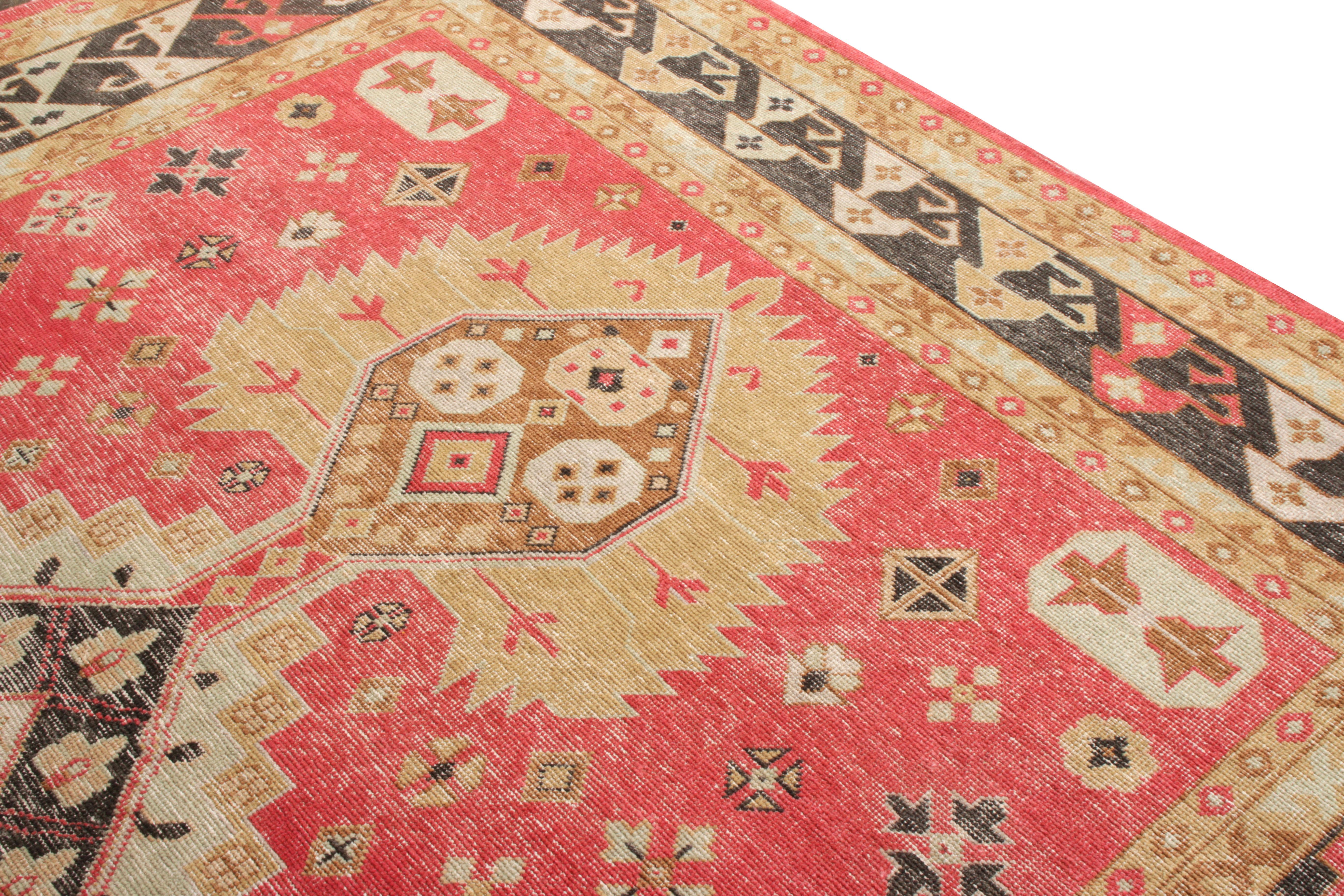 Other Rug & Kilim’s Distressed Style Rug in Red and Beige-Brown Geometric Pattern For Sale