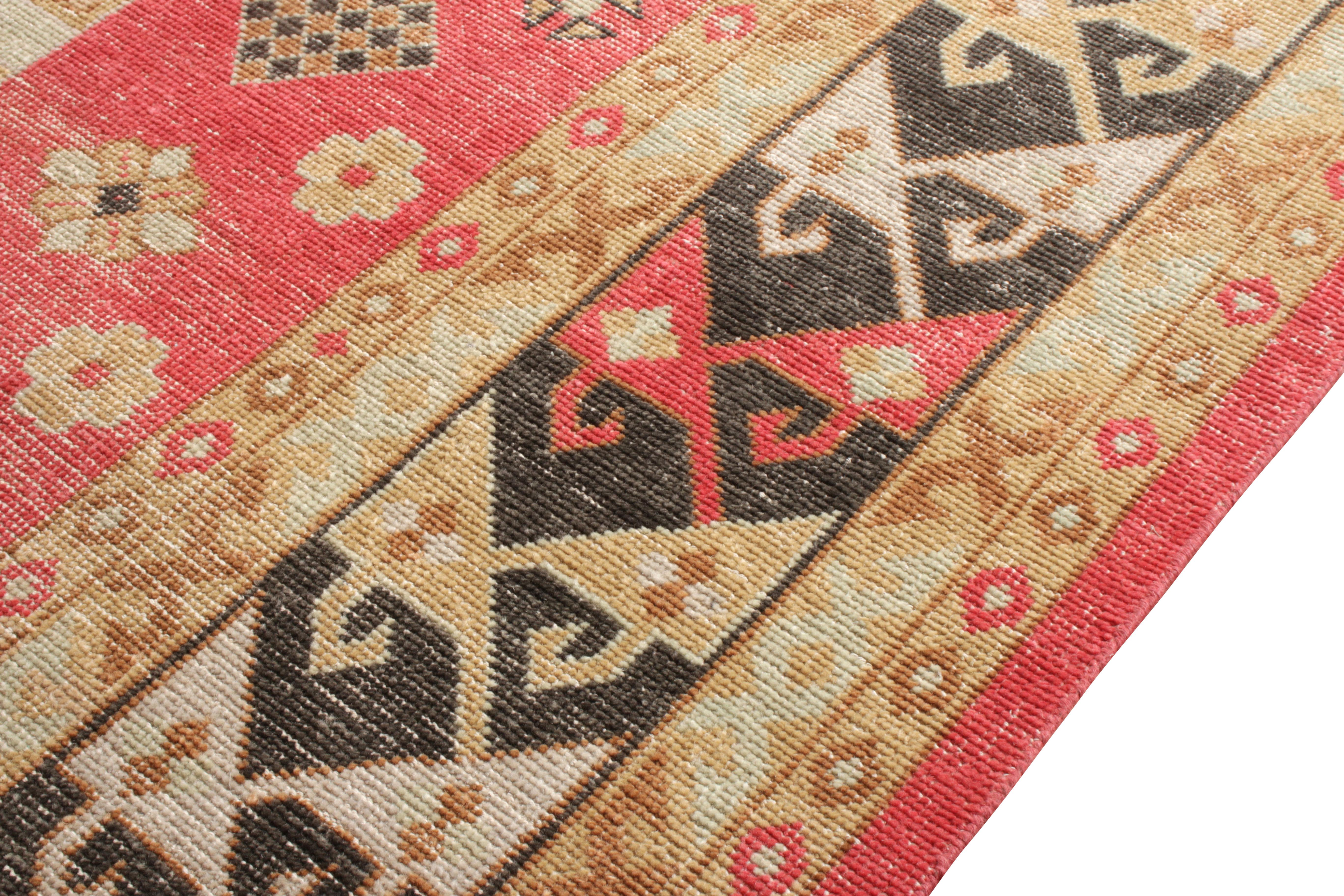 Indian Rug & Kilim’s Distressed Style Rug in Red and Beige-Brown Geometric Pattern For Sale