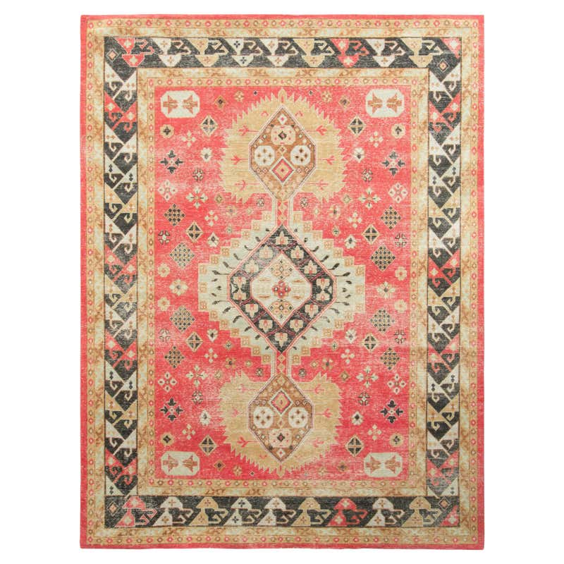 Rug and Kilim’s Distressed Style Abstract Rug in Beige, Red Geometric ...