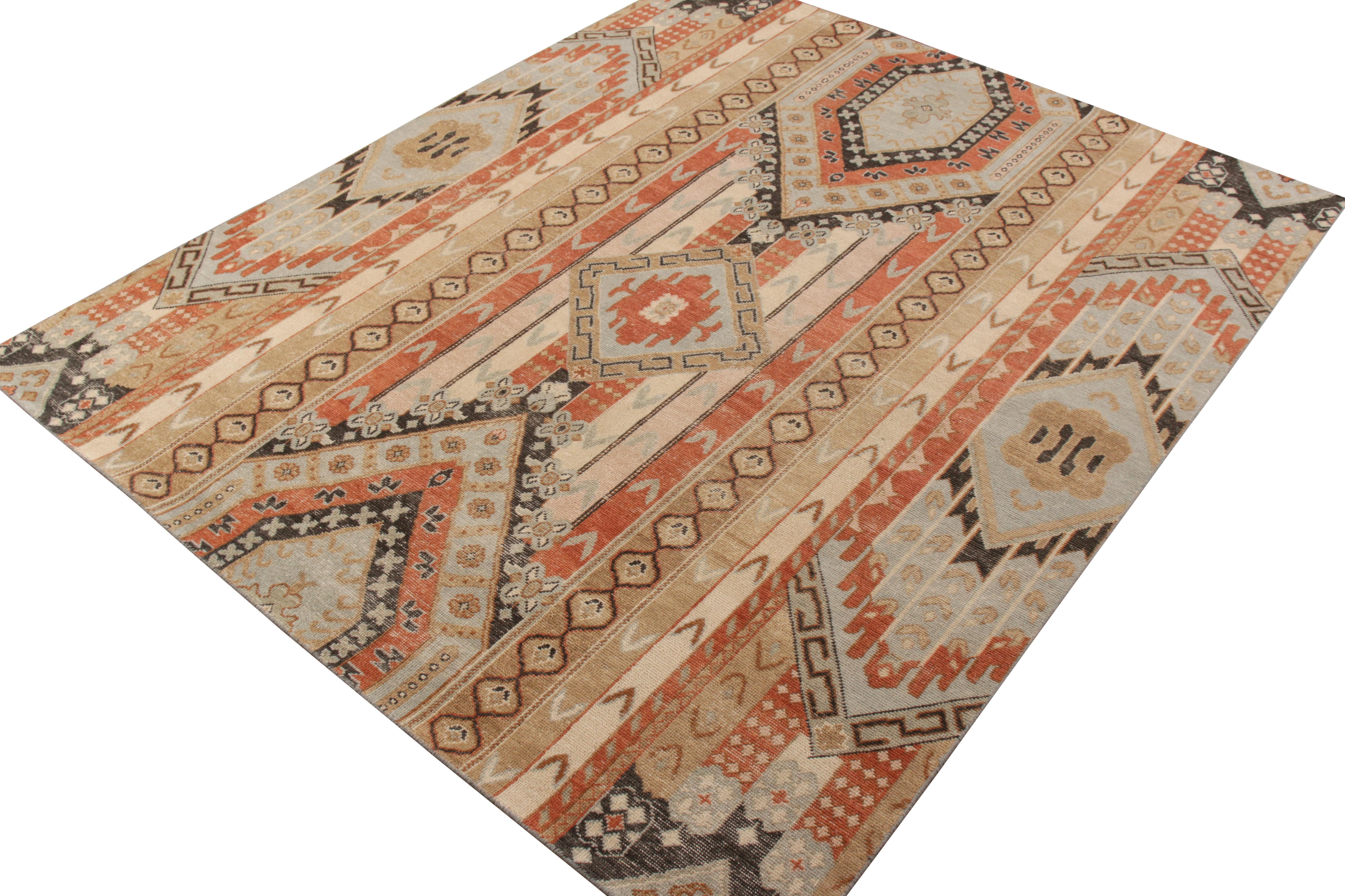 Other Rug & Kilim’s Distressed Style Rug in Red and Blue All Over Geometric Patterns For Sale