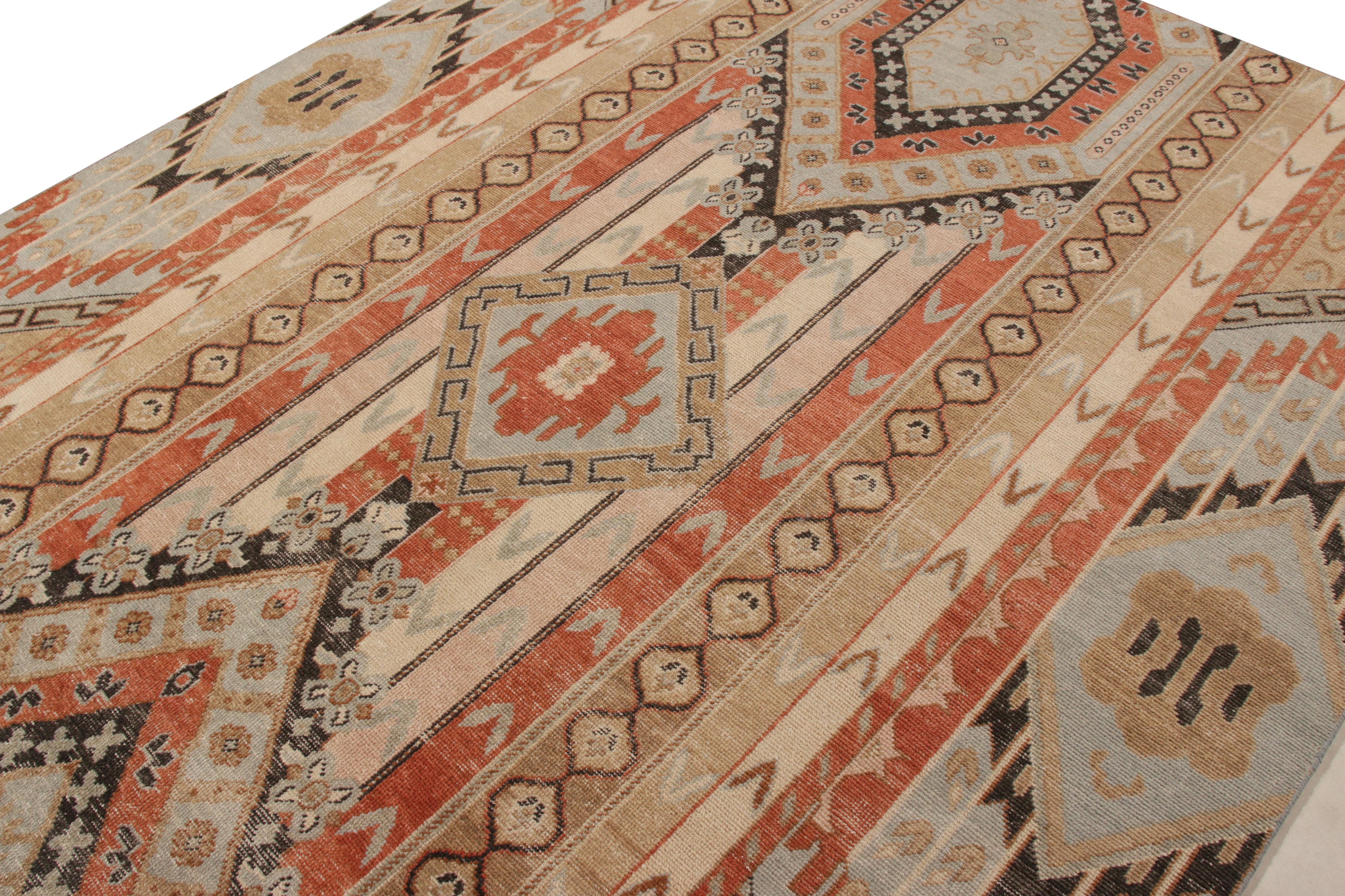 Indian Rug & Kilim’s Distressed Style Rug in Red and Blue All Over Geometric Patterns For Sale