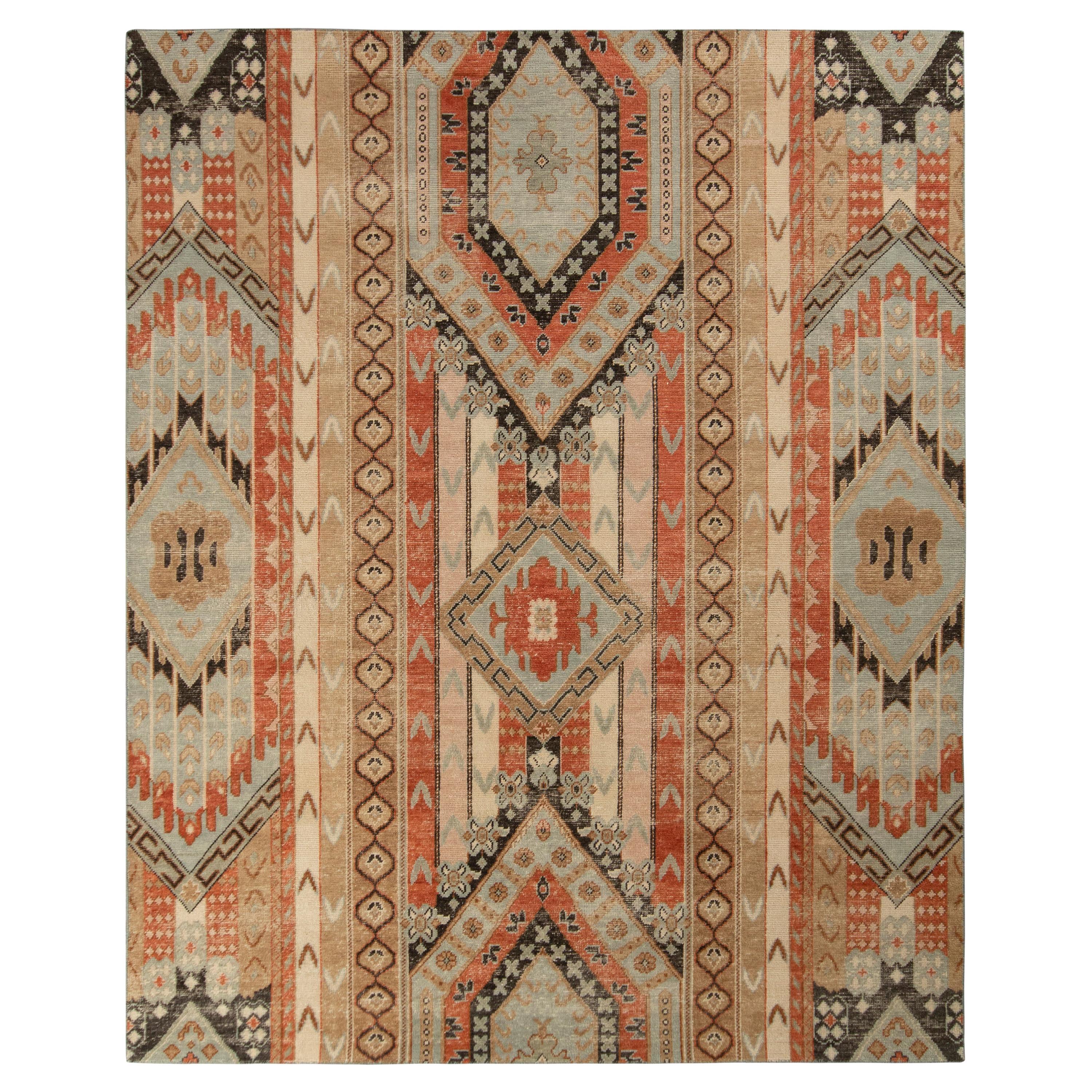 Rug & Kilim’s Distressed Style Rug in Red and Blue All Over Geometric Patterns