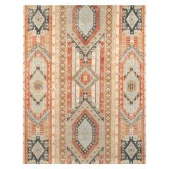Rug & Kilim’s Distressed Style Rug in Red and Blue Geometric Pattern
