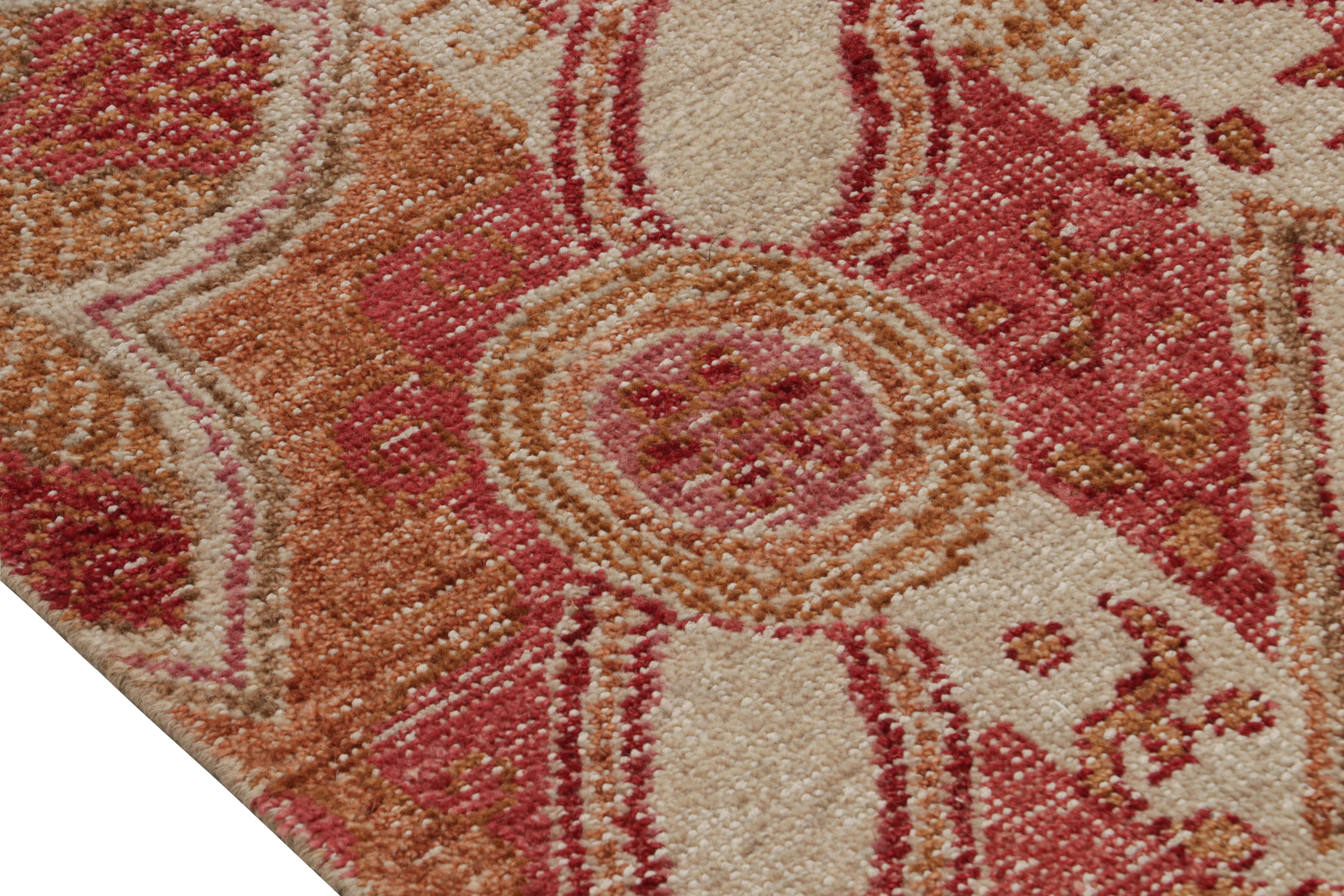 Hand-Knotted Rug & Kilim’s Distressed Style Rug in Red, Beige and Gold Geometric Patterns For Sale