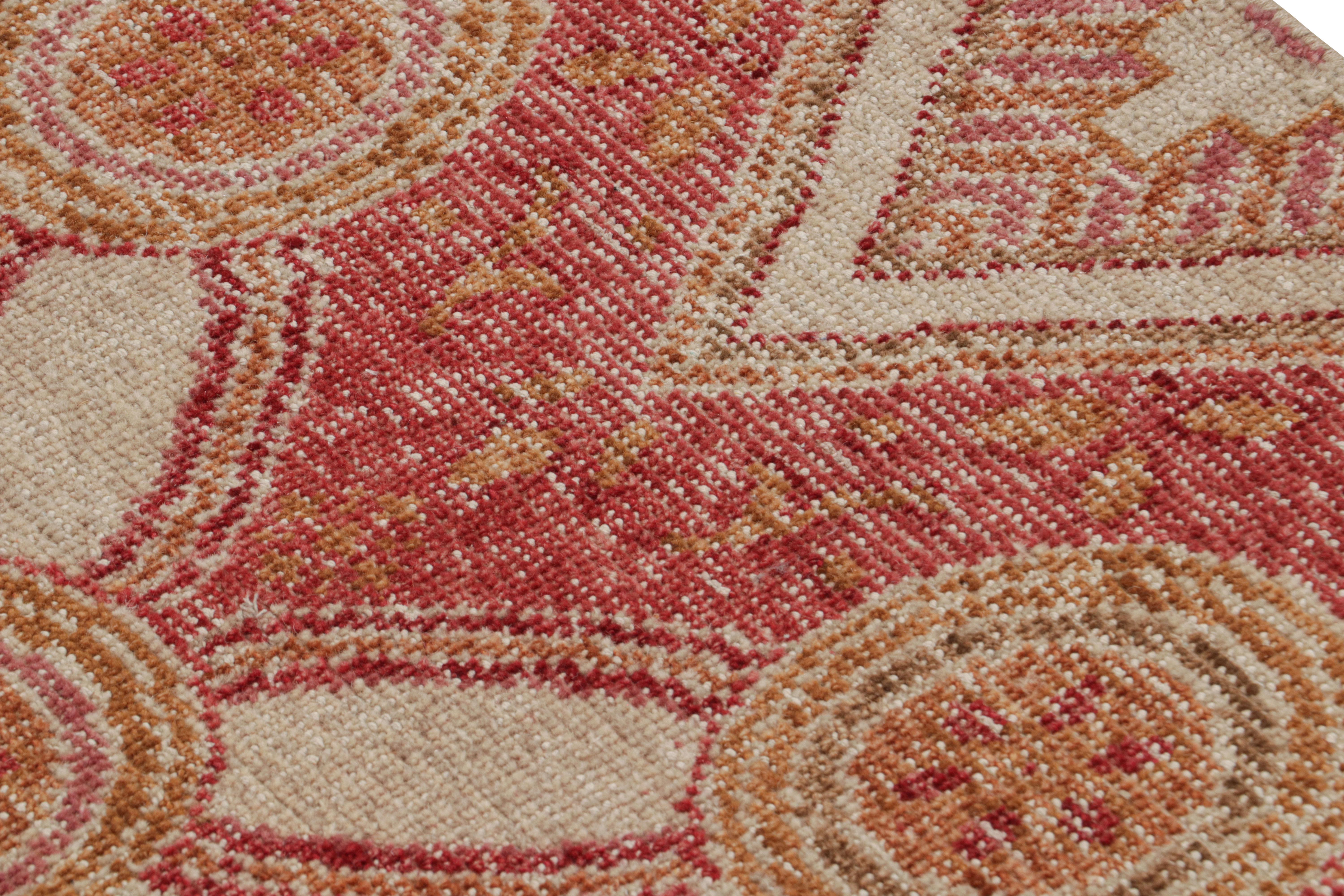 Rug & Kilim’s Distressed Style Rug in Red, Beige and Gold Geometric Patterns In New Condition For Sale In Long Island City, NY
