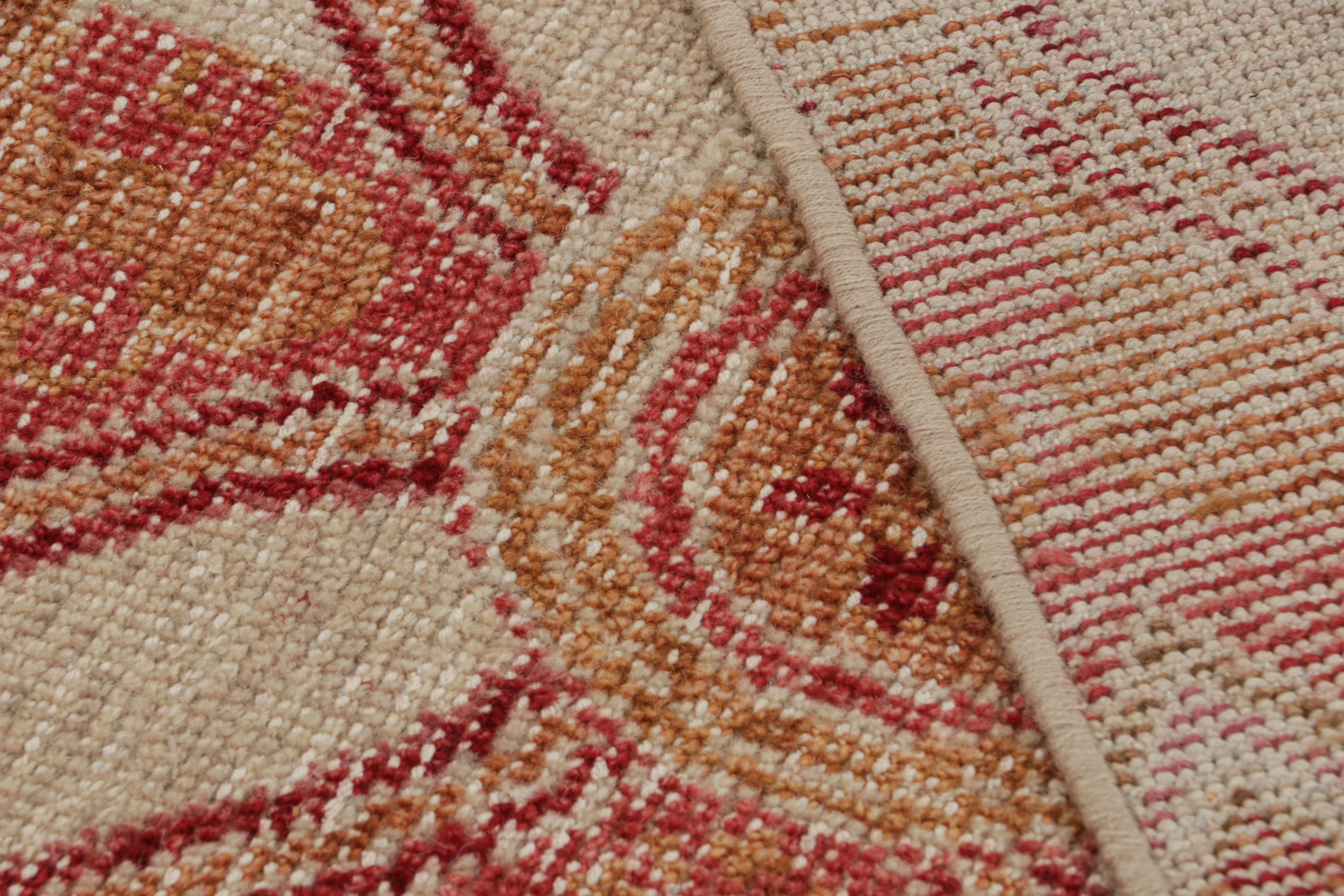 Contemporary Rug & Kilim’s Distressed Style Rug in Red, Beige and Gold Geometric Patterns For Sale