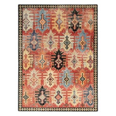 Tapis & Kilims - Tapis de style vieilli en rouge, motif géométrique noir