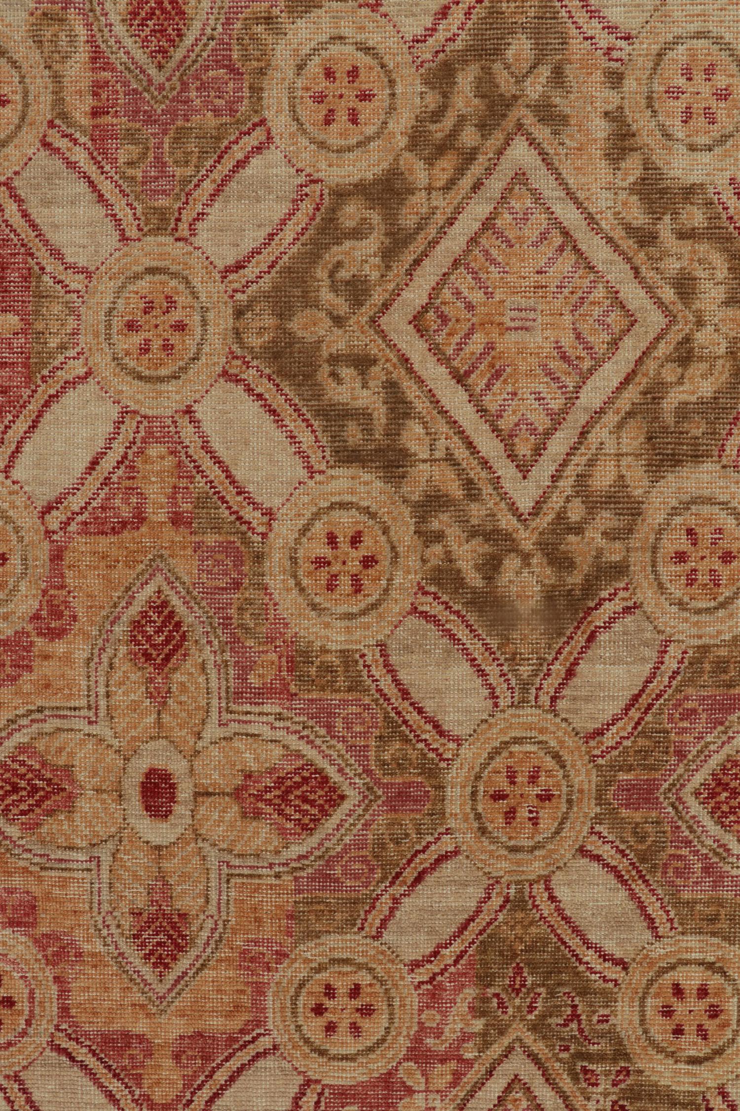 Hand-Knotted Rug & Kilim’s Distressed Style Rug in Red, Gold and Beige-Brown Trellises For Sale