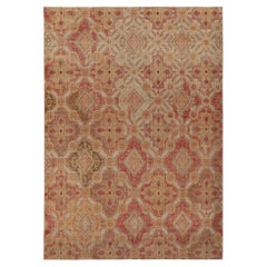 Rug & Kilim’s Distressed Style Rug in Red, Gold and Beige-Brown Trellises