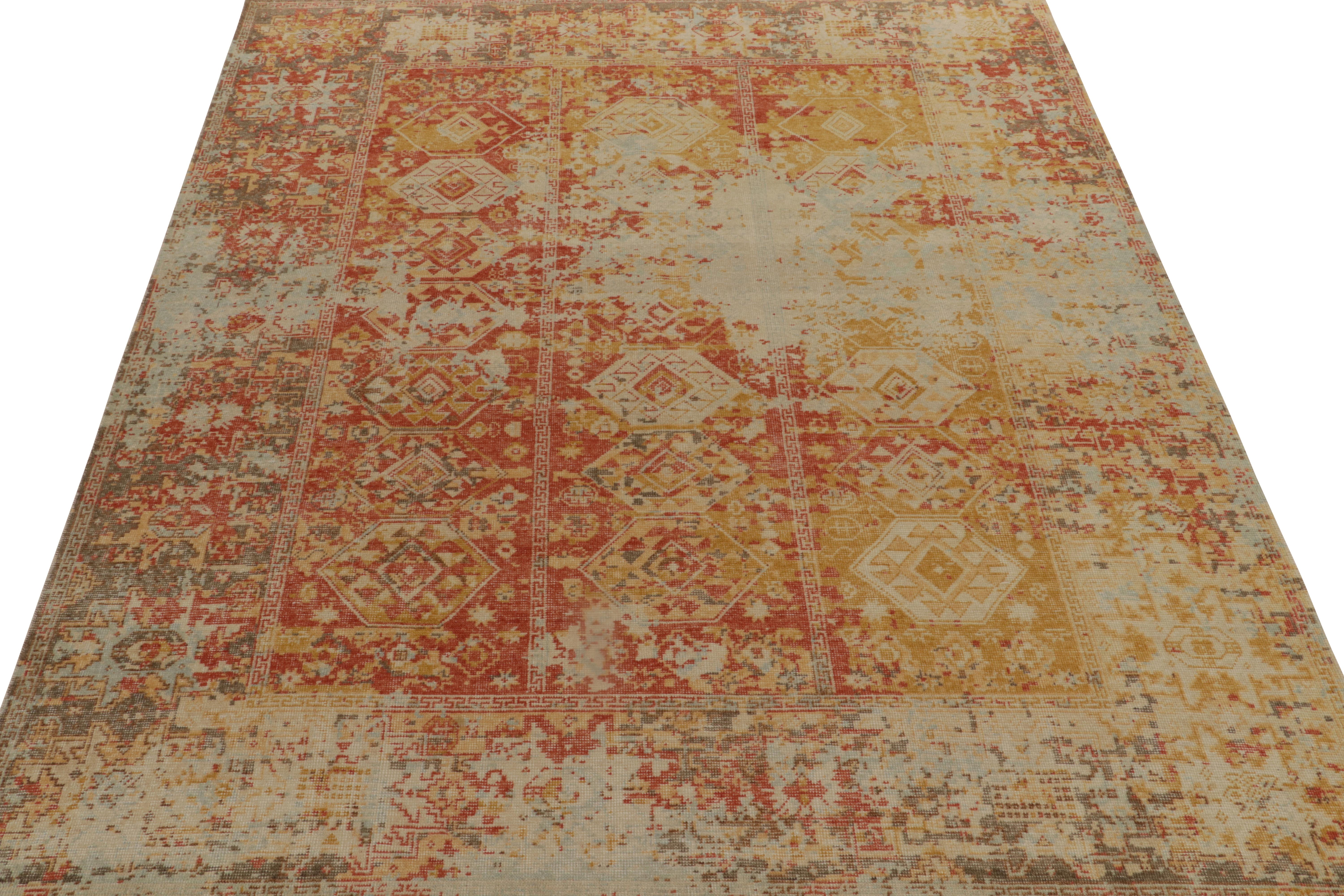 Indian Rug & Kilim’s Distressed Style Rug in Red, Gold and Blue Tribal Patterns For Sale