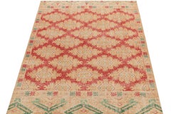 Rug & Kilim's Distressed Style Rug in Red, Gold, Green Geometric Pattern