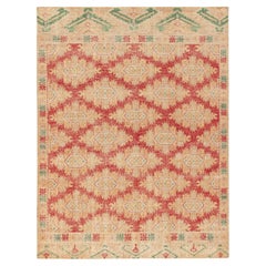 Alfombra de estilo desgastado Rug & Kilim con diseño geométrico rojo, dorado y verde