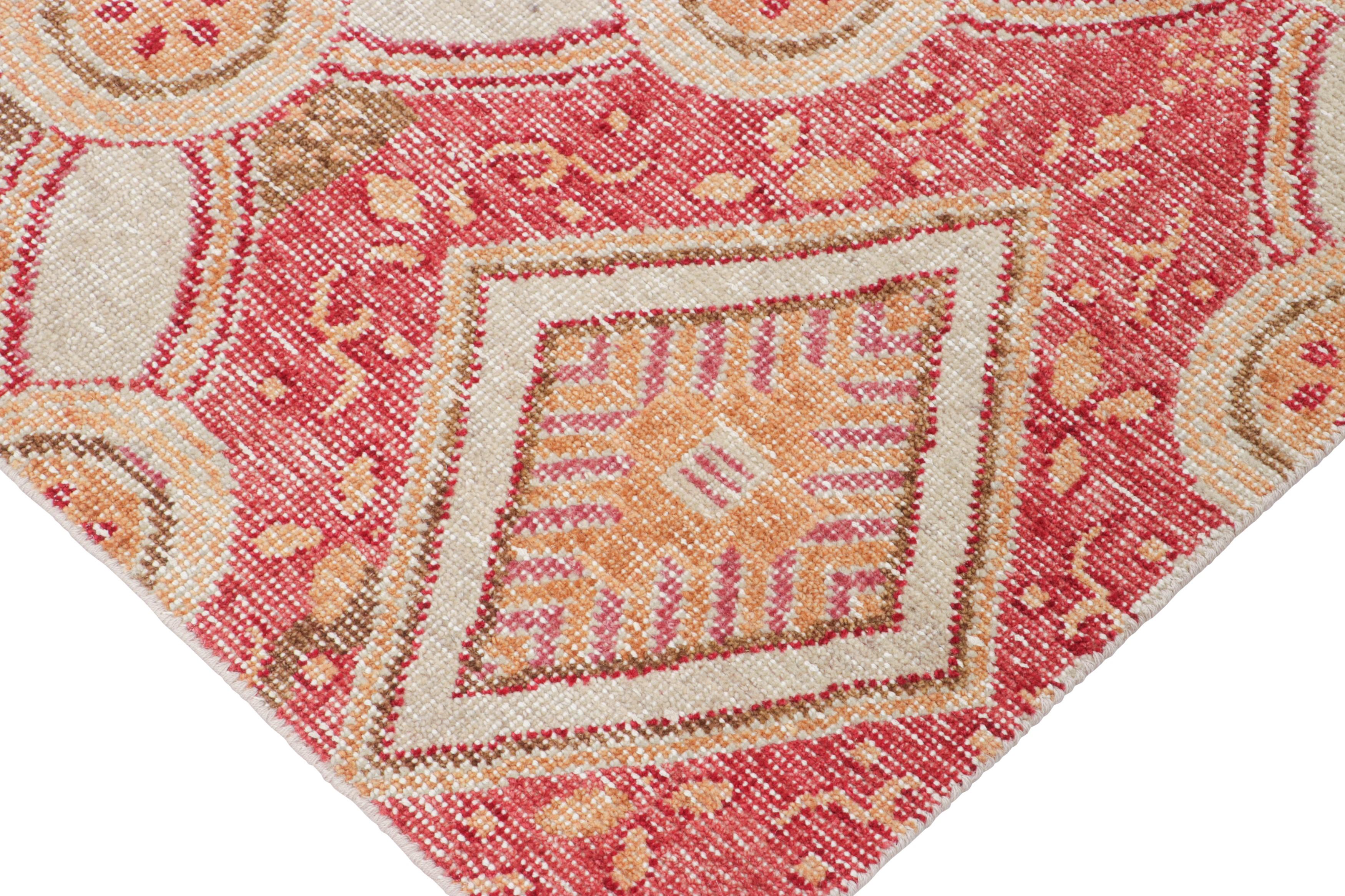 Rug & Kilim’s Distressed Style Rug in Red, Green, Gold, White Trellises In New Condition For Sale In Long Island City, NY