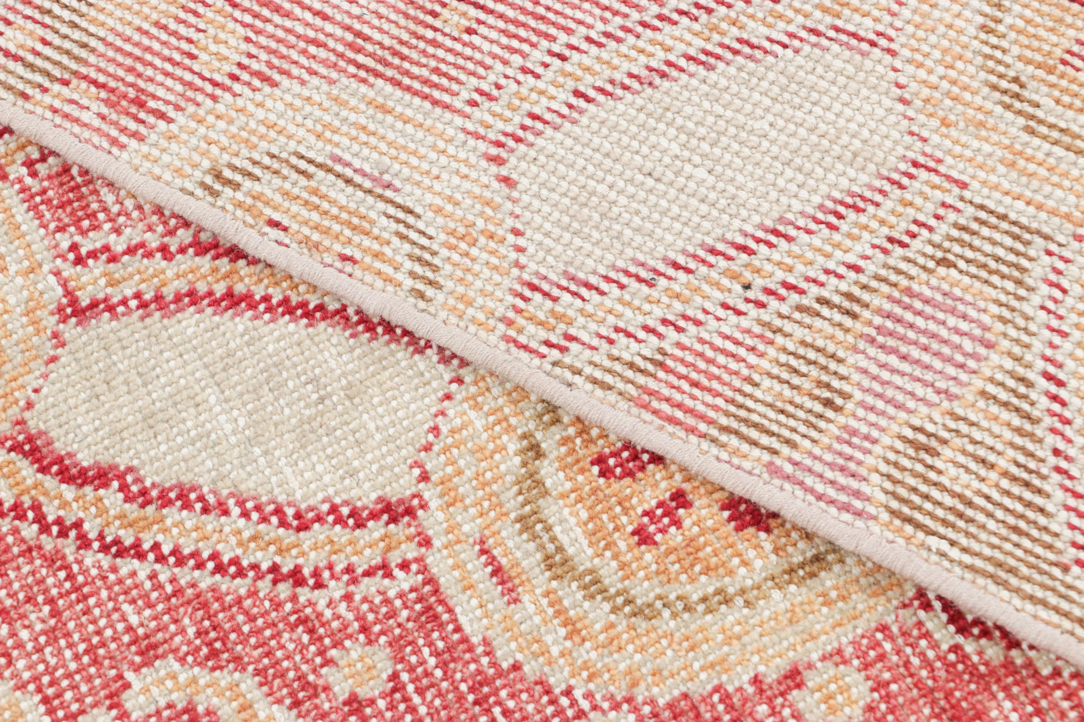 Contemporary Rug & Kilim’s Distressed Style Rug in Red, Green, Gold, White Trellises For Sale