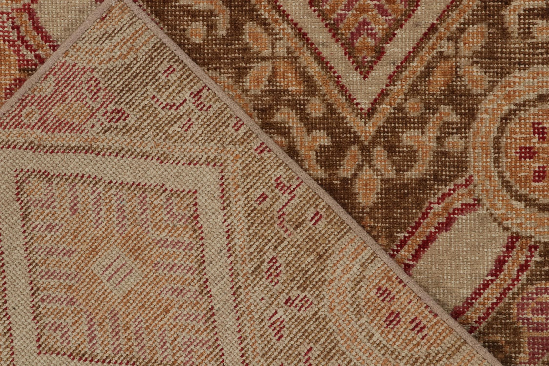 Rug & Kilim’s Distressed Style Rug in Red, Green, Gold, White Trellises In New Condition For Sale In Long Island City, NY