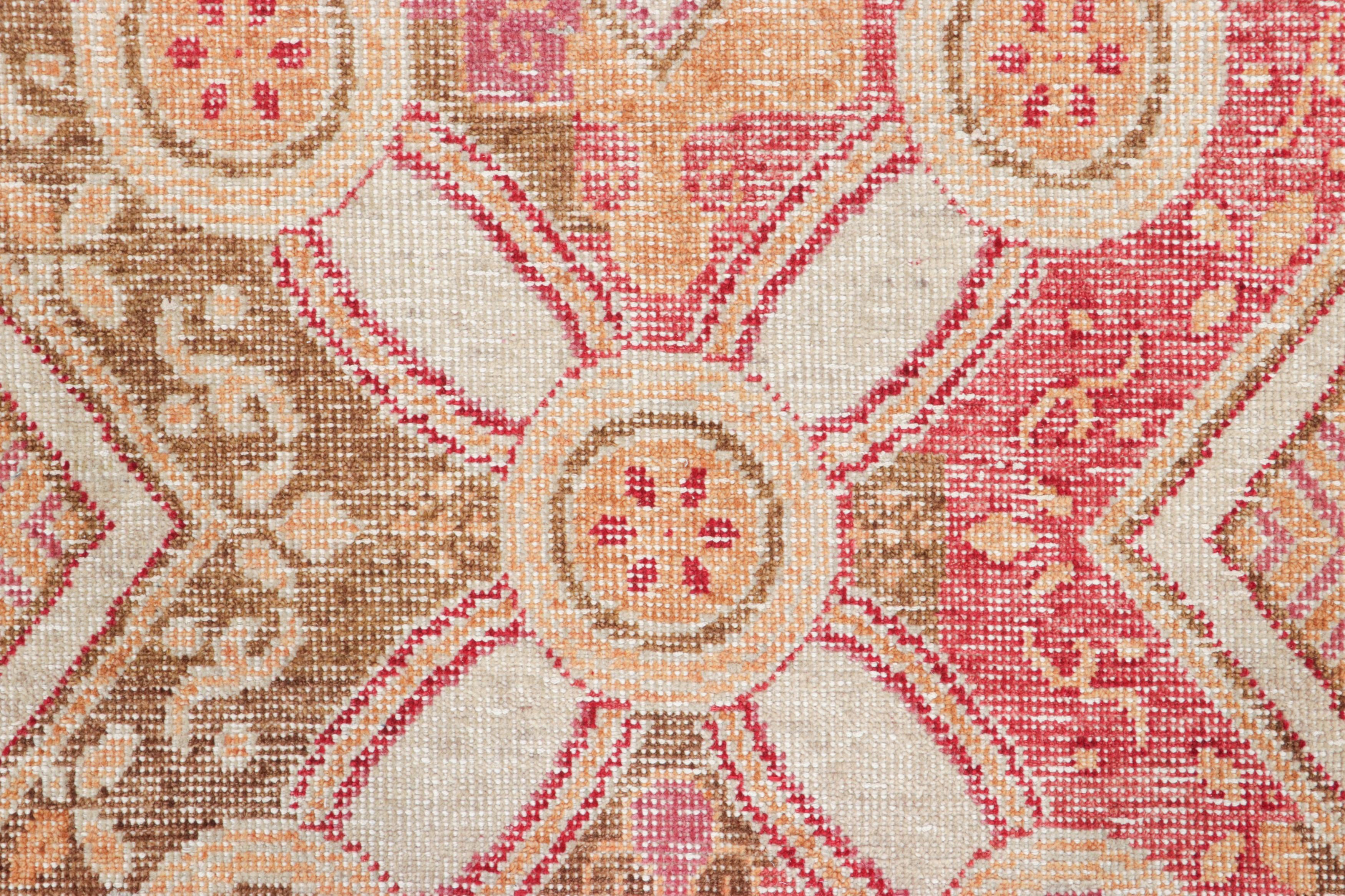 Other Rug & Kilim’s Distressed Style Rug in Red, Green, Gold, White Trellises For Sale