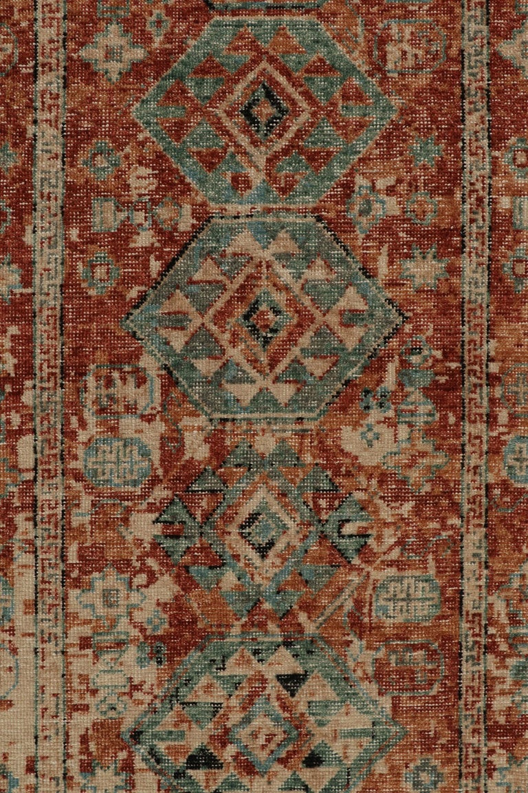Rug and Kilim’s Distressed Style Rug in Rust, Beige and Teal Tribal ...