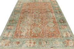 Rug & Kilim's Distressed Style Rug in Rust Orange, Green Tribal Pattern