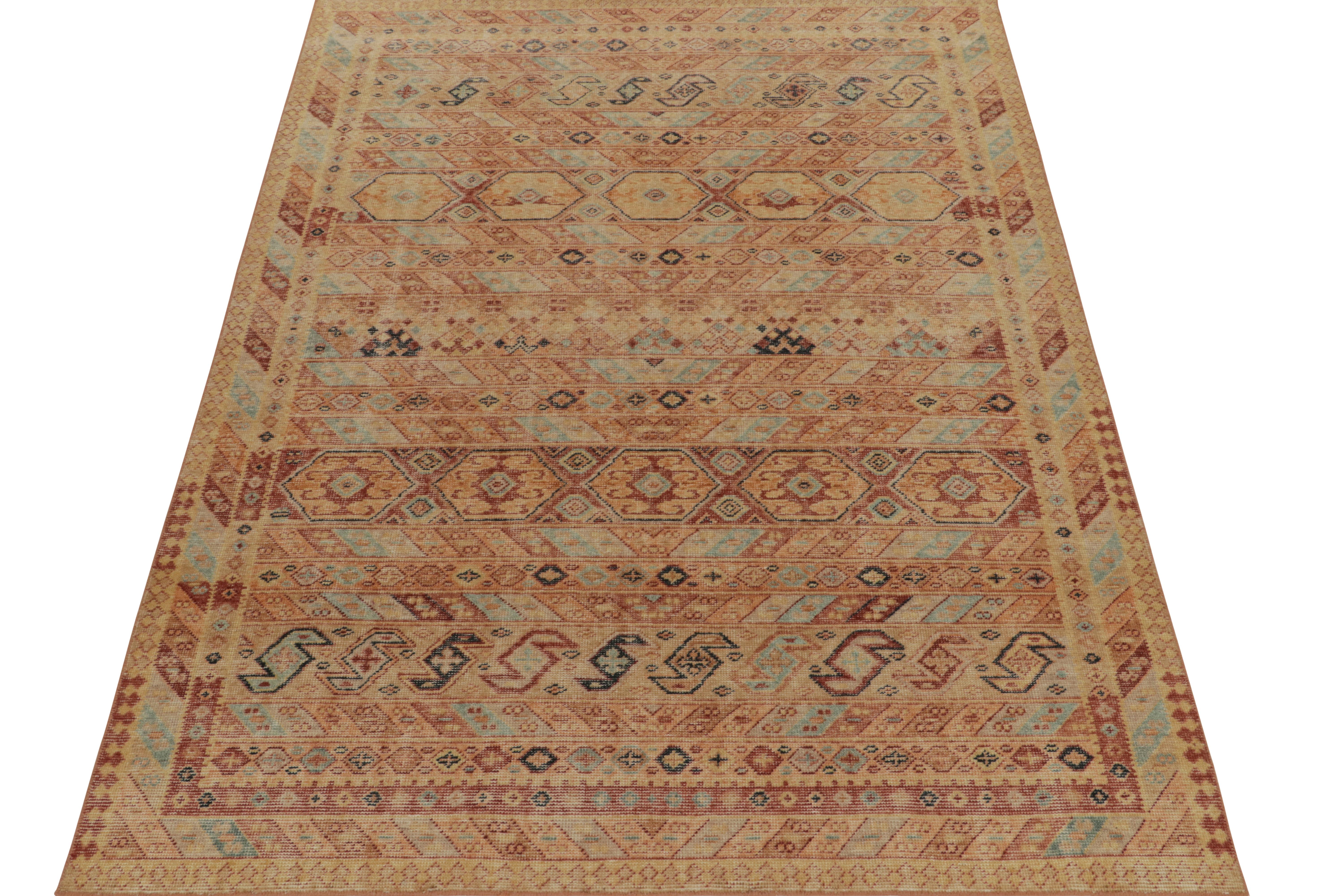 Indian Rug & Kilim’s Distressed Style Rug in Rust, Red and Blue Tribal Patterns For Sale