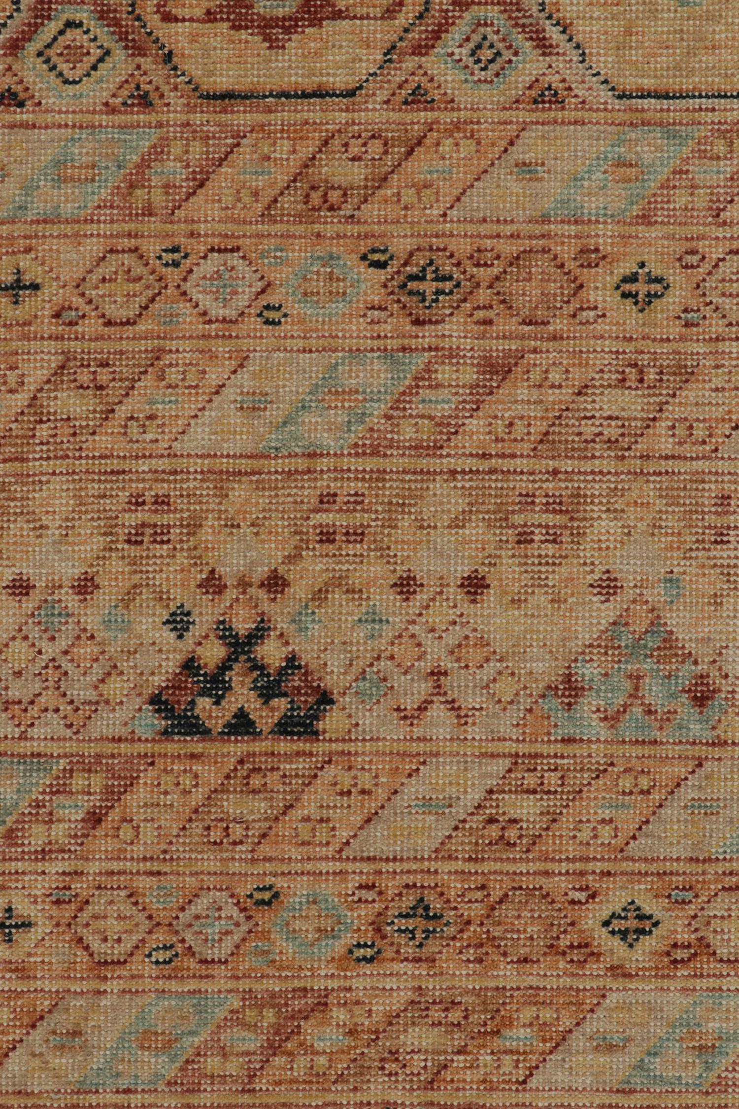 Contemporary Rug & Kilim’s Distressed Style Rug in Rust, Red and Blue Tribal Patterns For Sale