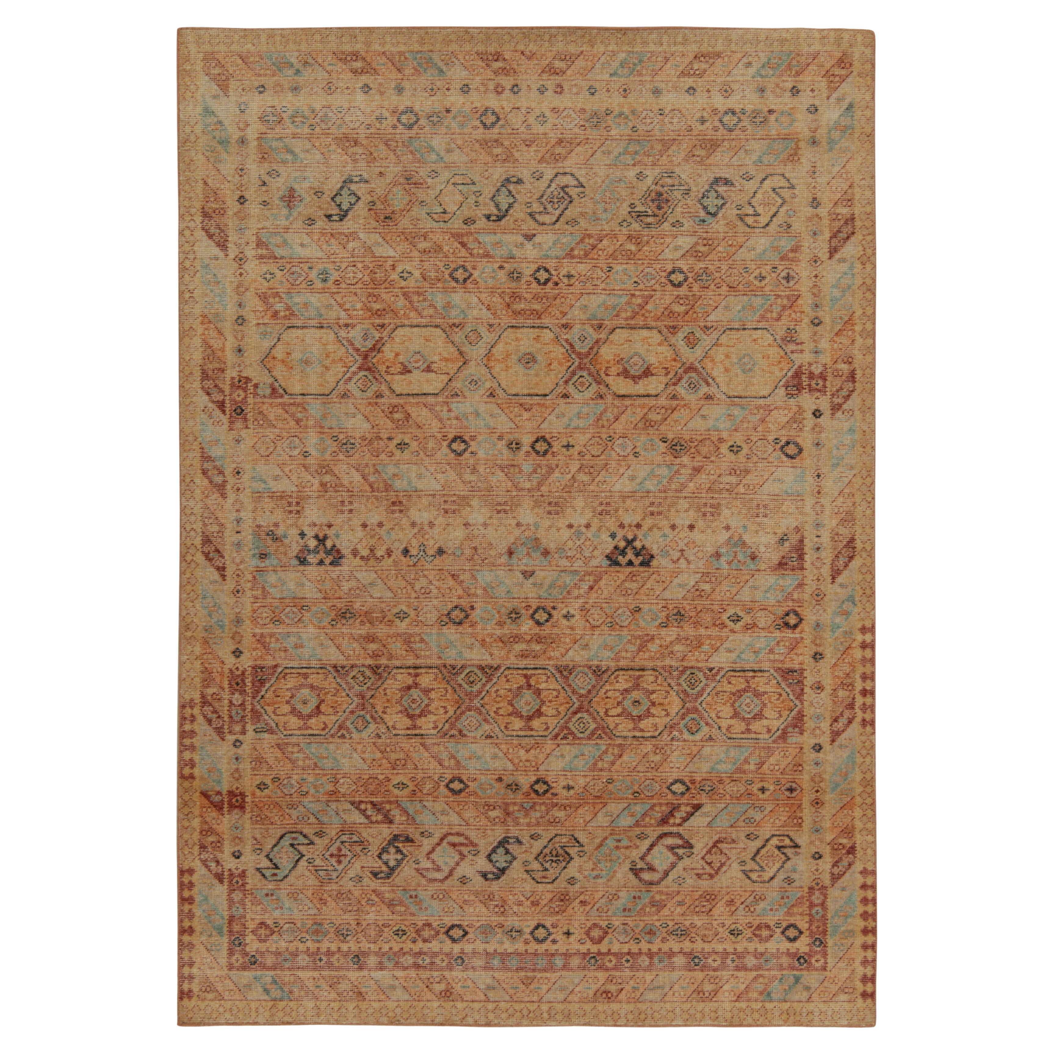 Rug & Kilim’s Distressed Style Rug in Rust, Red and Blue Tribal Patterns For Sale