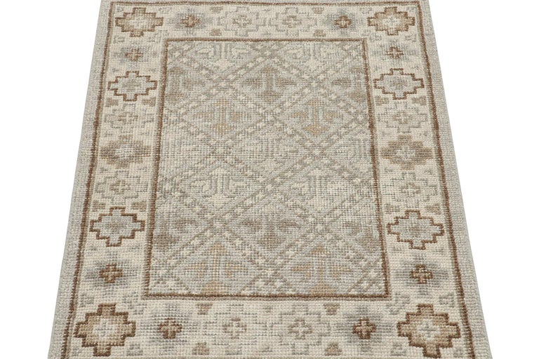 Rug and Kilim’s Distressed Style Rug in Taupe, Brown and Blue Geometric ...