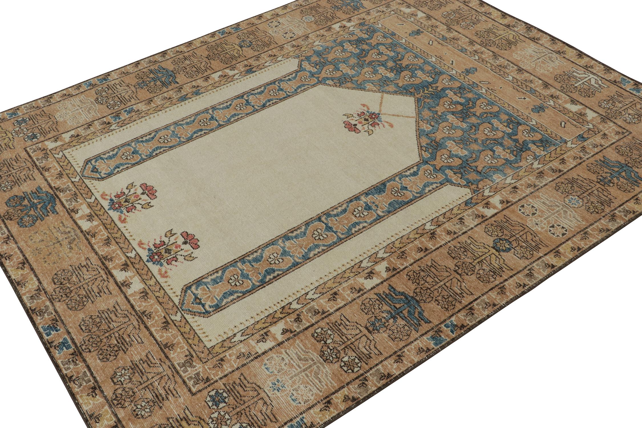 This 8x10 rug is beautiful rendition of classic aesthetics in distressed style in new additions to Rug & Kilim’s 
Homage Collection.

Further on the Design:

Hand knotted in wool and cotton, this particular design draws on Islamic Mihrab patterns