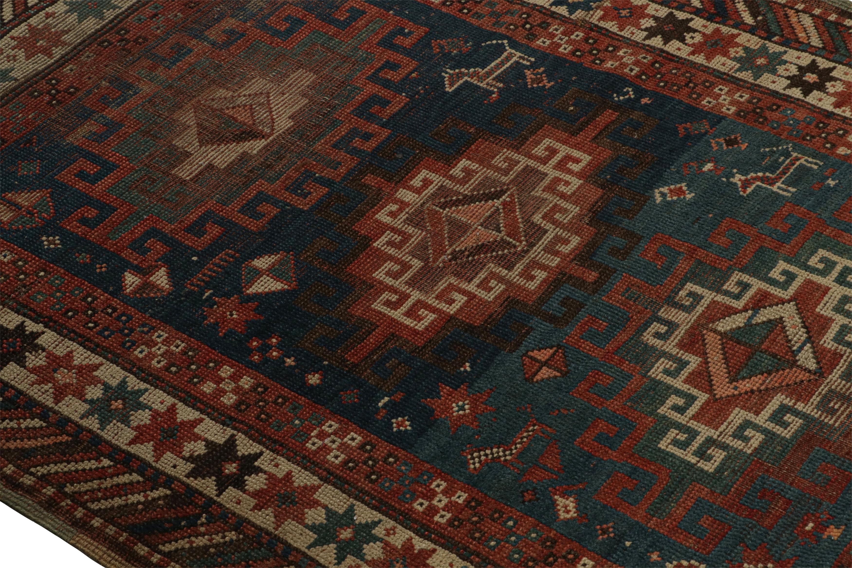 Russian Rug & Kilim’s Distressed Style rug with Mihrab Pattern and Beige Open Field For Sale