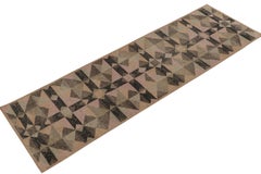 Rug & Kilim’s Distressed Style Runner in Beige, Black, Pink Scandinavian Pattern