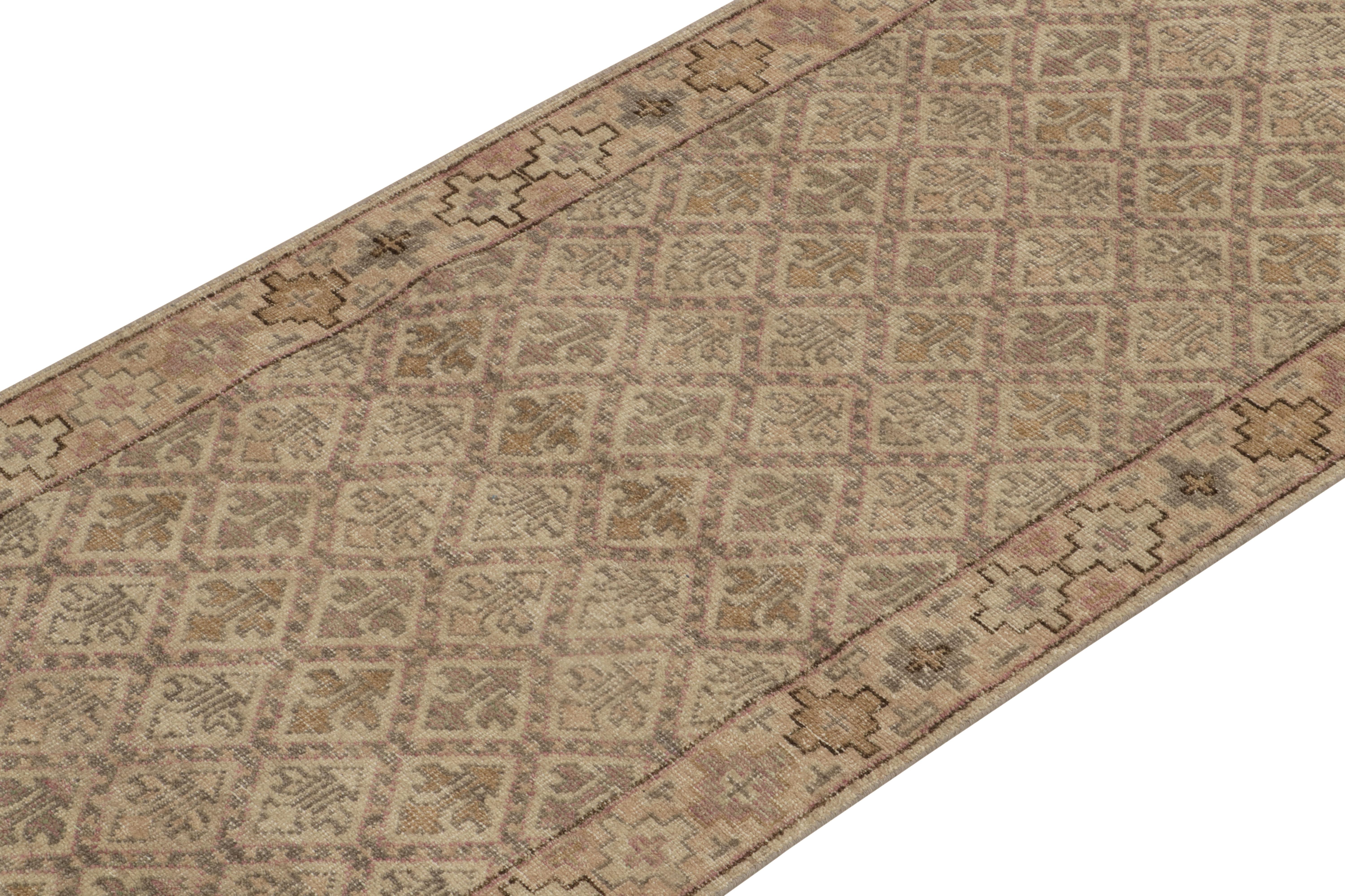 Hand-Knotted Rug & Kilim’s Distressed Style Runner in Beige-Brown & Grey Tribal Patterns For Sale