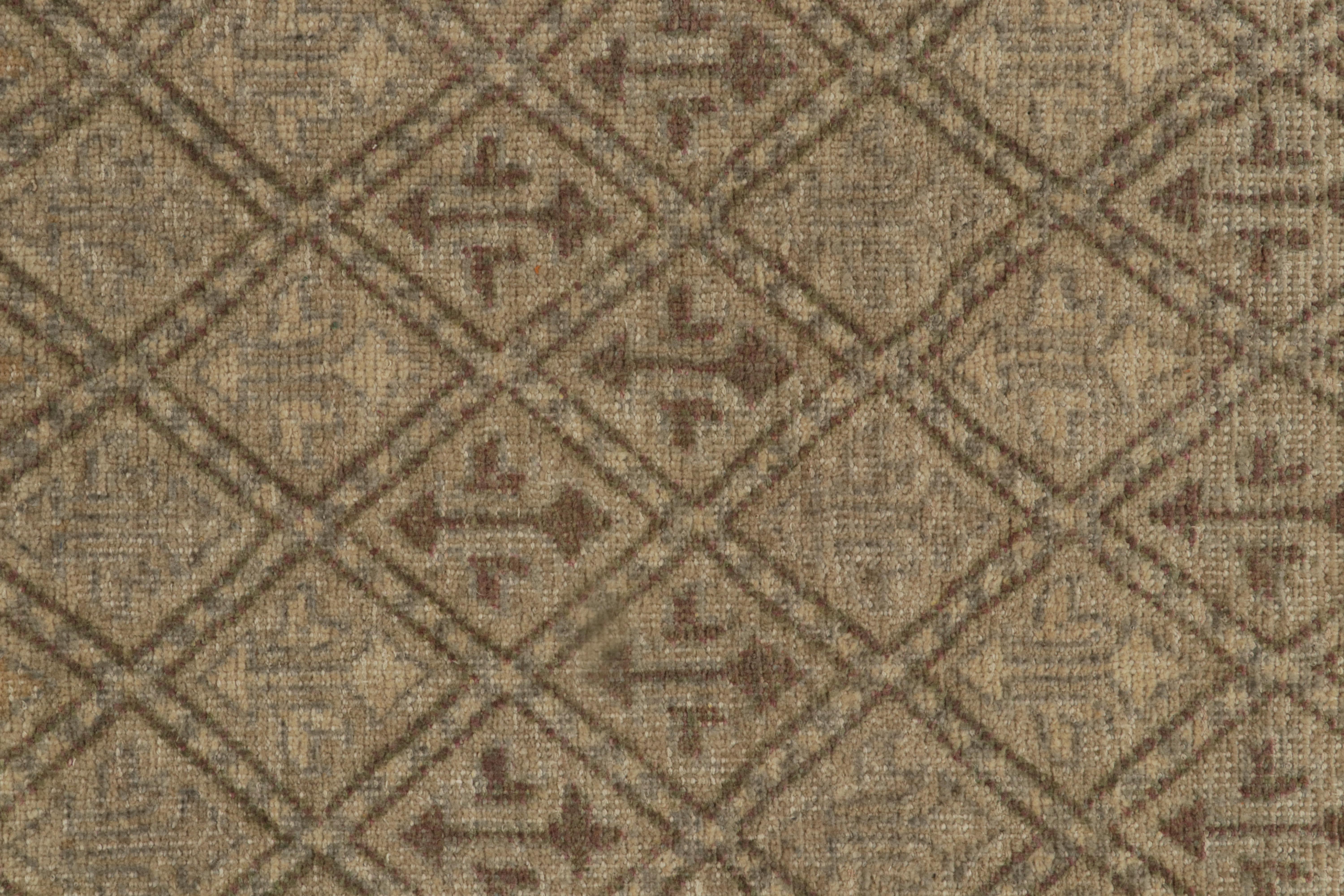 Contemporary Rug & Kilim’s Distressed Style Runner in Beige-Brown & Gray Tribal Patterns For Sale