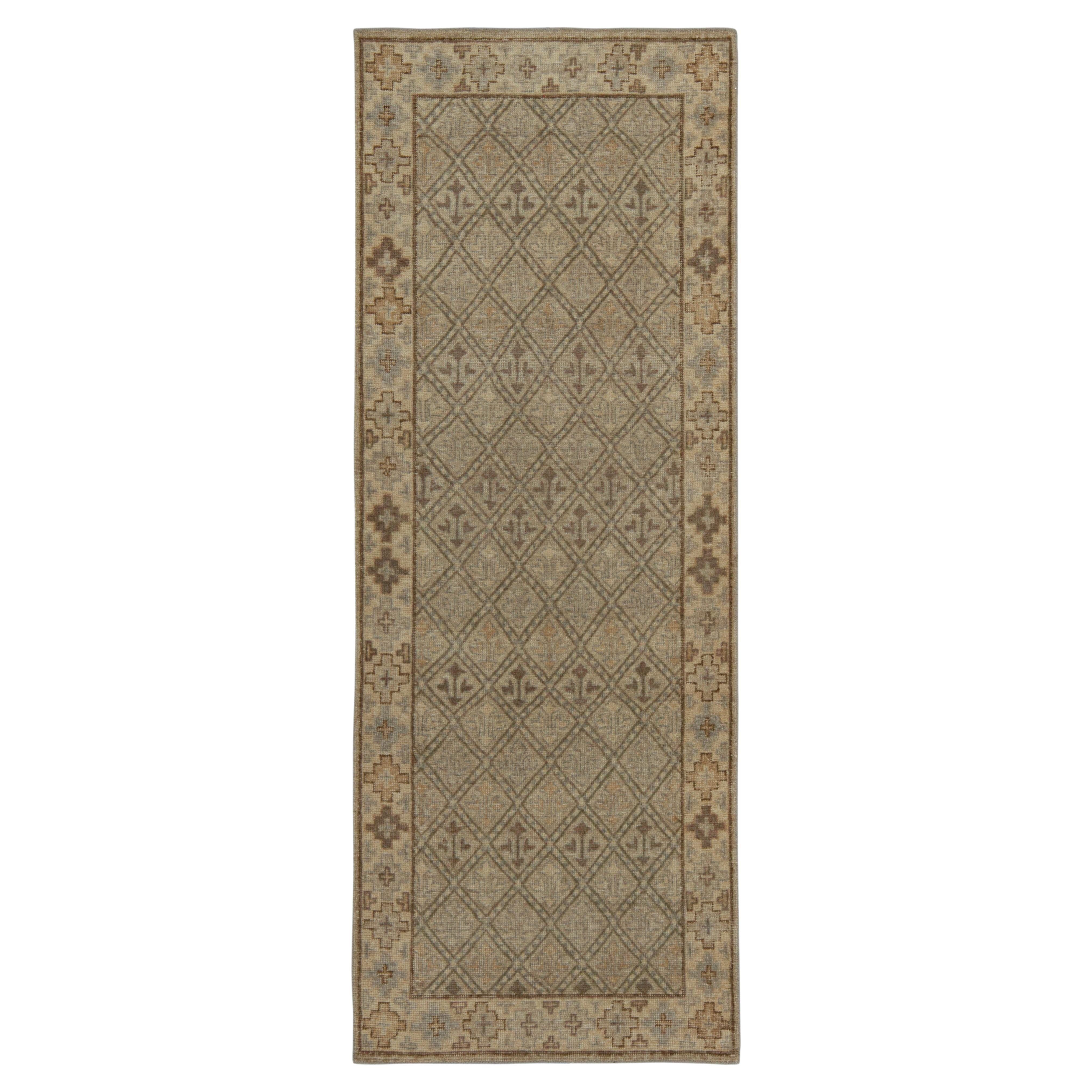 Rug & Kilim’s Distressed Style Runner in Beige-Brown & Gray Tribal Patterns For Sale