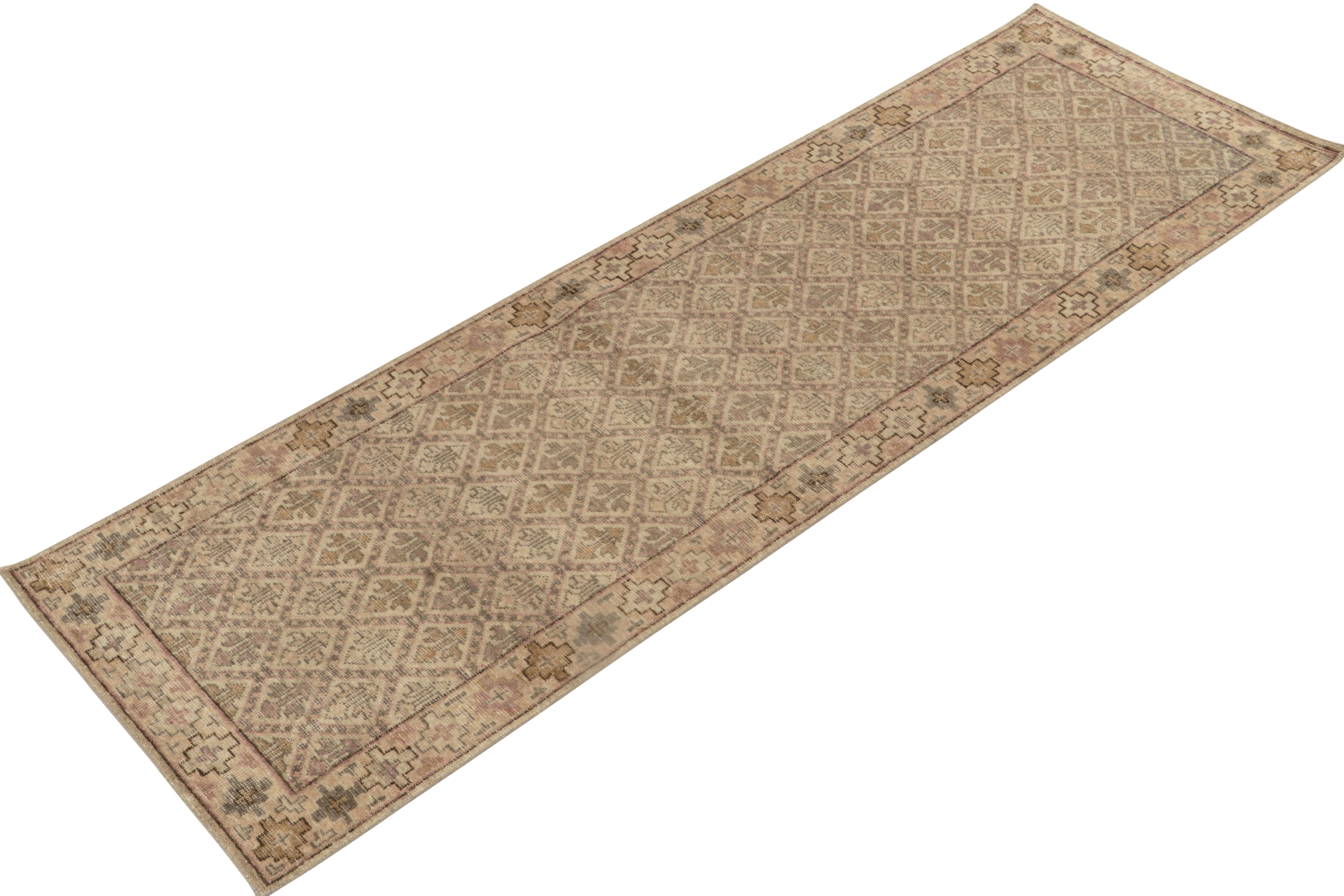 A 3×10 hand-knotted wool runner from Rug & Kilim’s Homage Collection; a vital new encyclopedia of style and texture.

On the Design:

This rug is inspired by antique tribal patterns of a very forgiving provenance, recaptured in muted beige-brown,