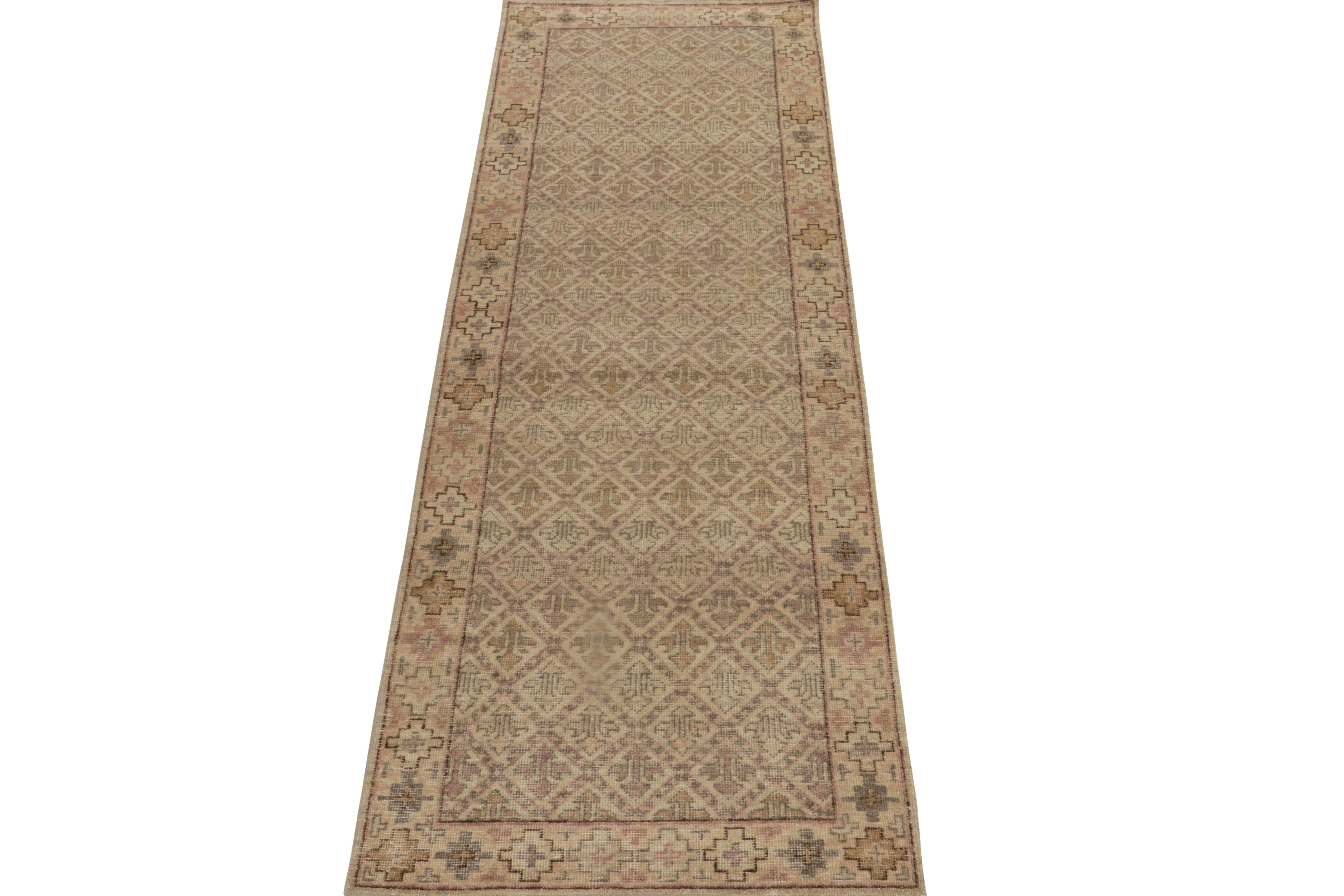 Indian Rug & Kilim’s Distressed Style Runner in Beige-Brown & Grey Tribal Patterns For Sale