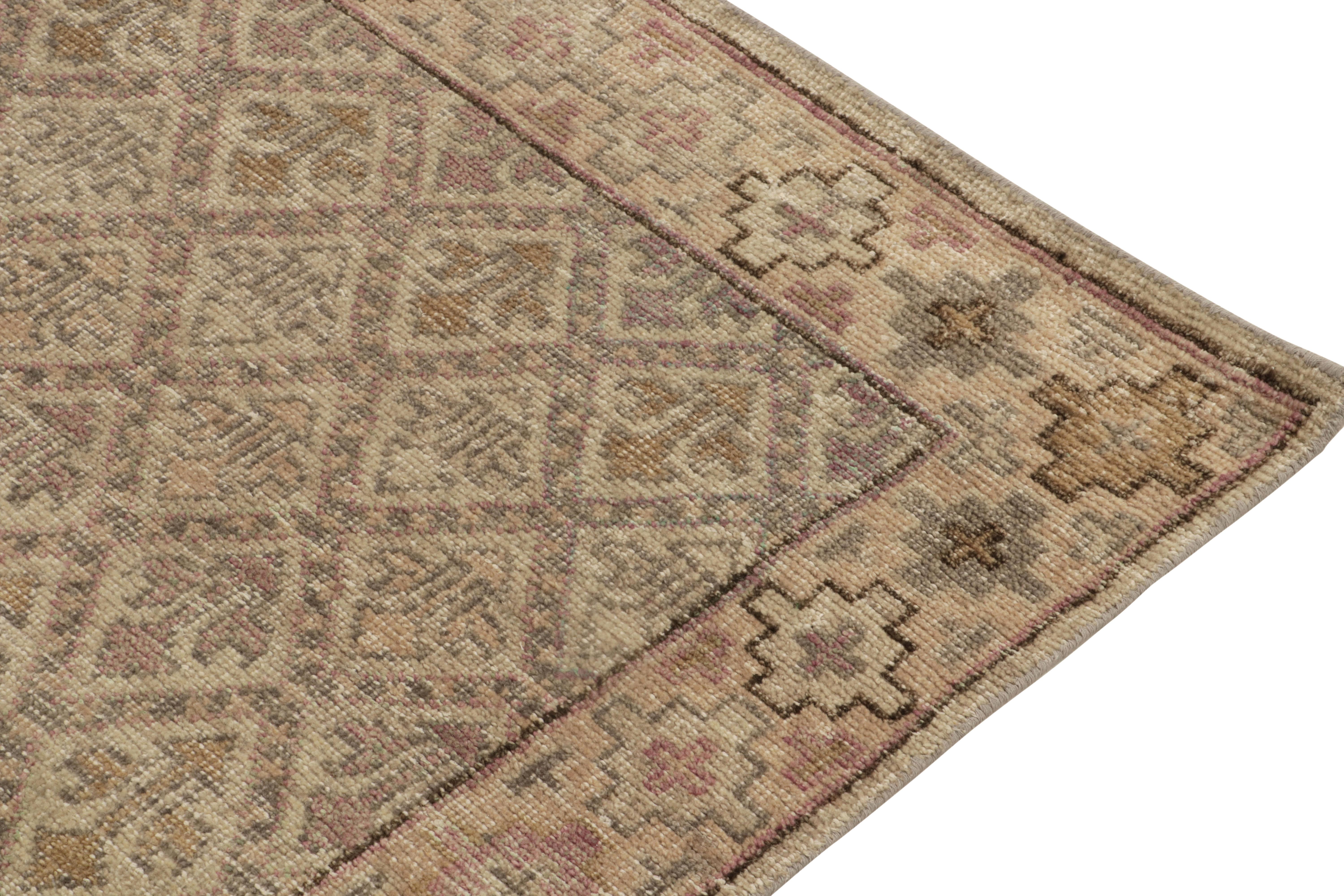 Rug & Kilim’s Distressed Style Runner in Beige-Brown & Grey Tribal Patterns In New Condition For Sale In Long Island City, NY