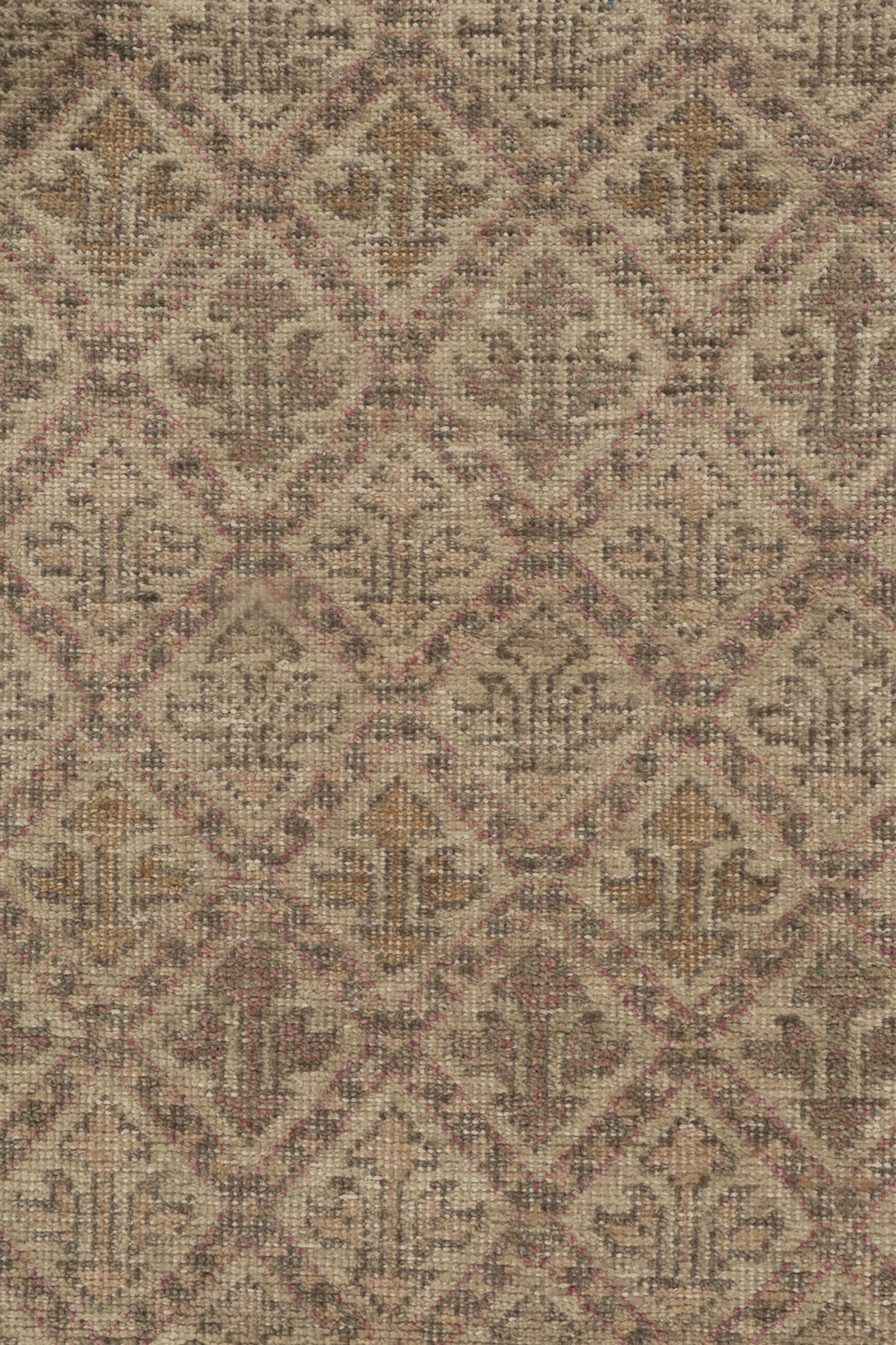 Contemporary Rug & Kilim’s Distressed Style Runner in Beige-Brown & Grey Tribal Patterns For Sale