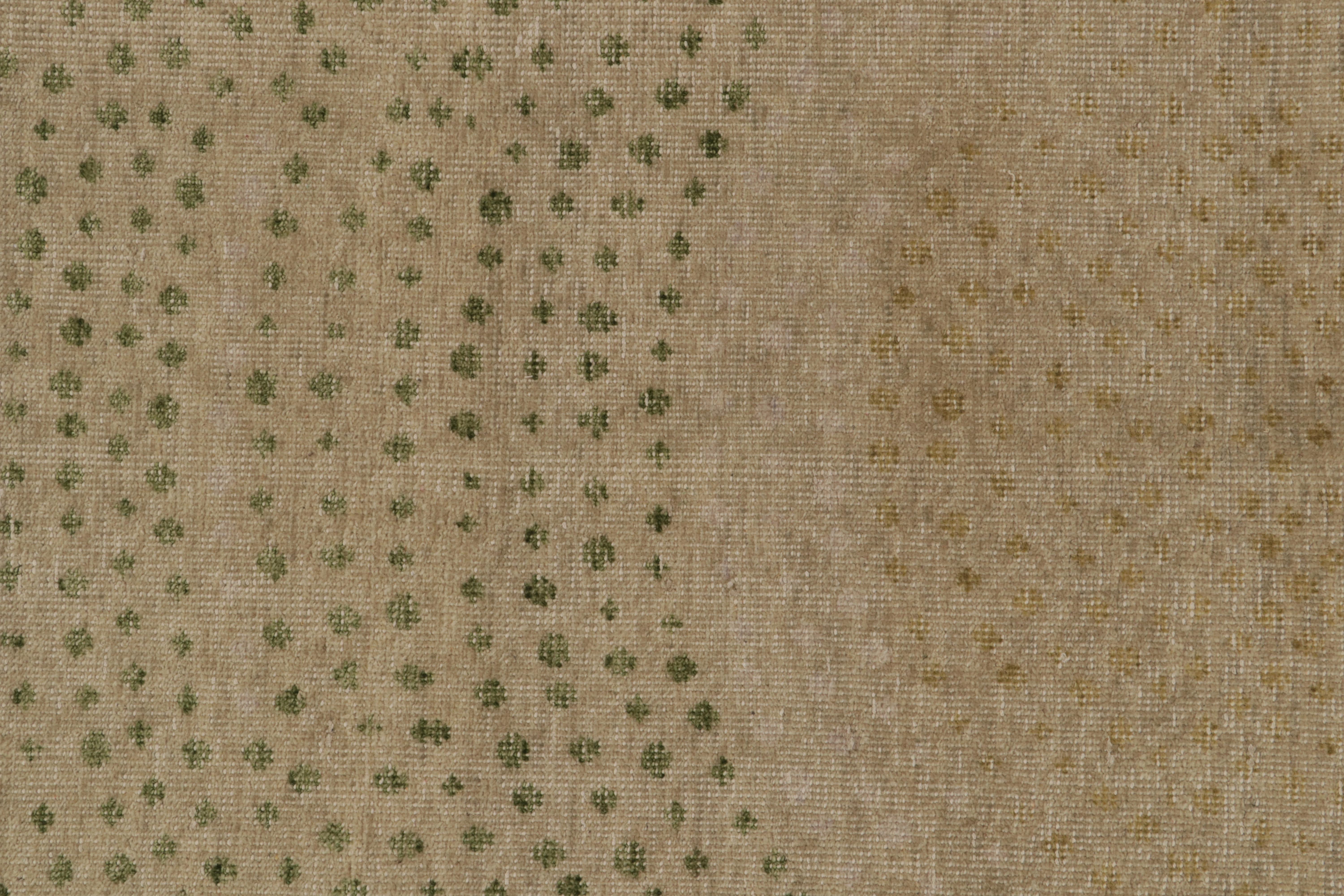Rug & Kilim’s Distressed Style Runner in Beige & Green Abstract Dots Pattern In New Condition For Sale In Long Island City, NY