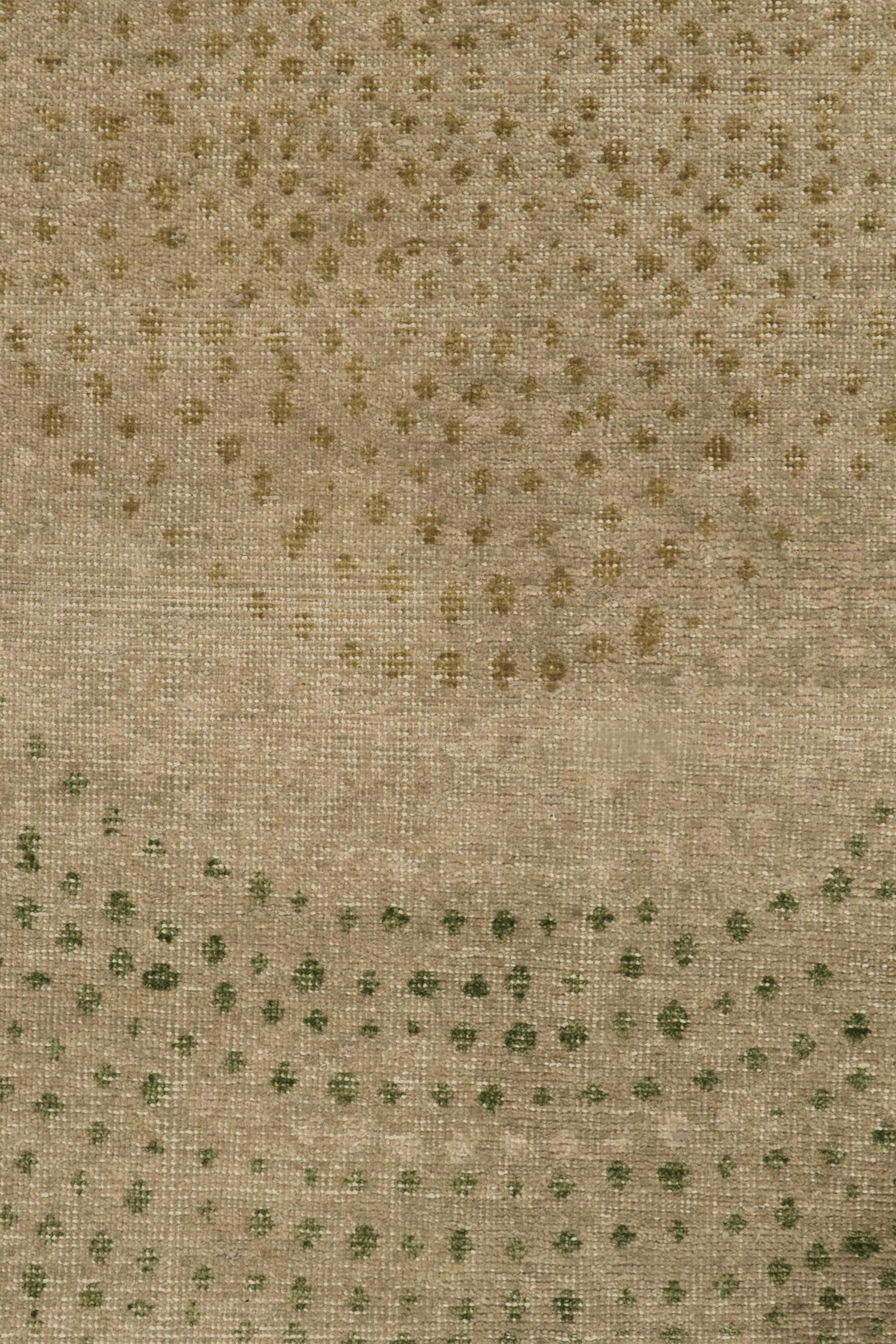 Contemporary Rug & Kilim’s Distressed Style Runner in Beige & Green Abstract Dots Pattern For Sale