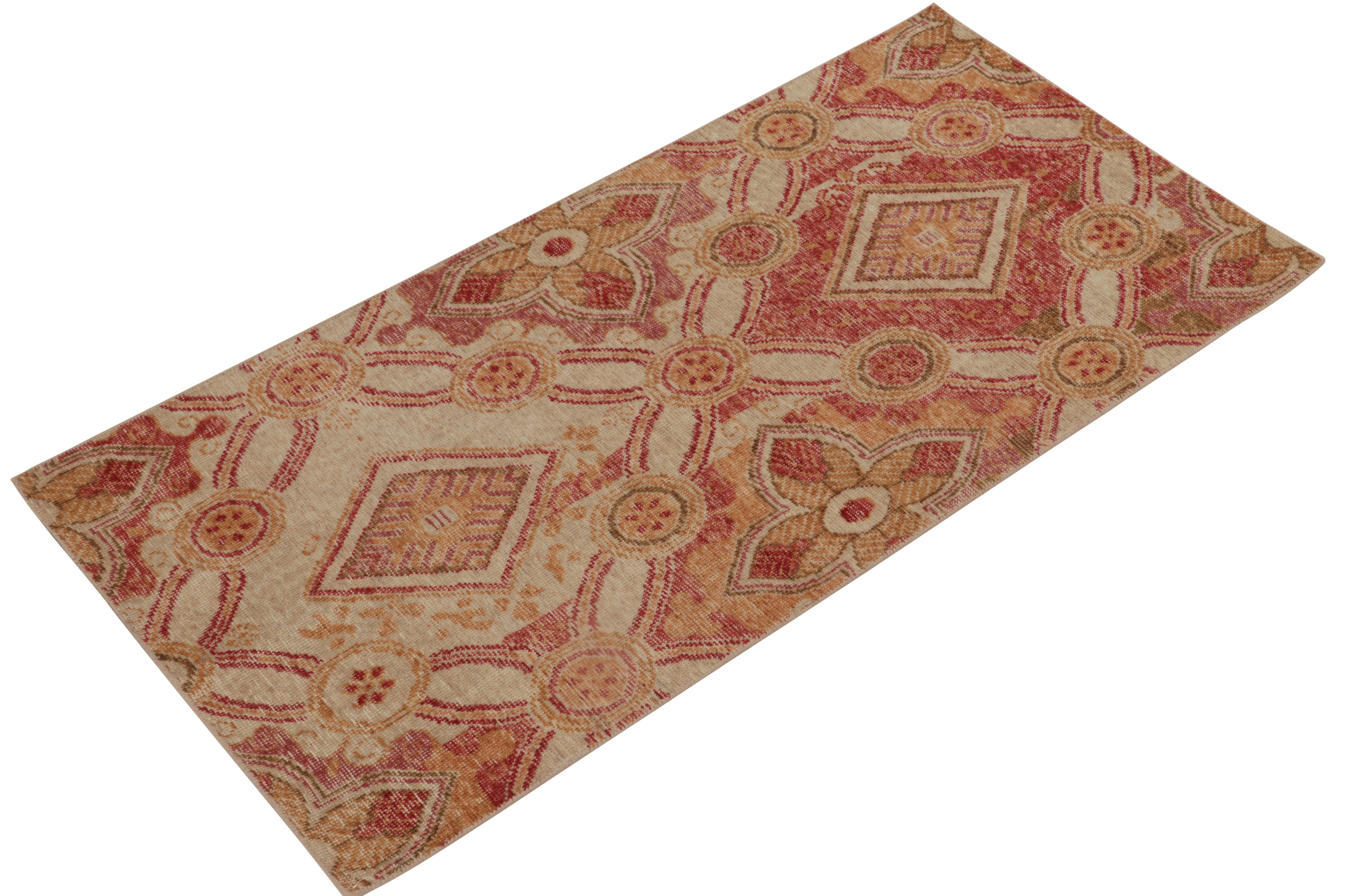 From Rug & Kilim’s Homage Collection, a 3x6 hand-knotted wool runner inspired by the most revered European sensibilities. 

On the Design: 

The vision flourishes with floral trellis patterns in red, gold, and beige-brown hues. This piece enjoys a