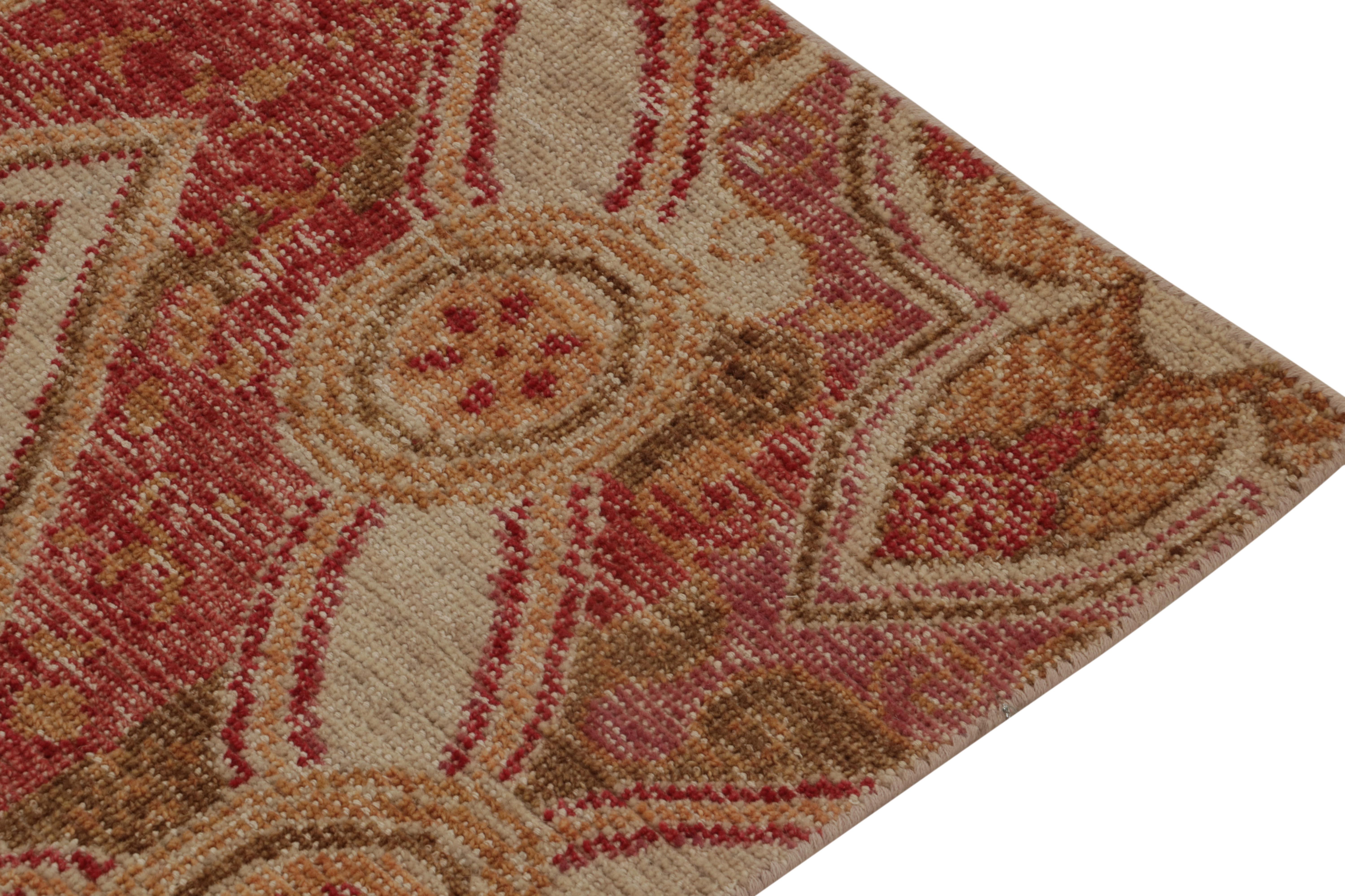 Rug & Kilim’s Distressed Style Runner in Red, Gold and Beige-Brown Trellises In New Condition For Sale In Long Island City, NY