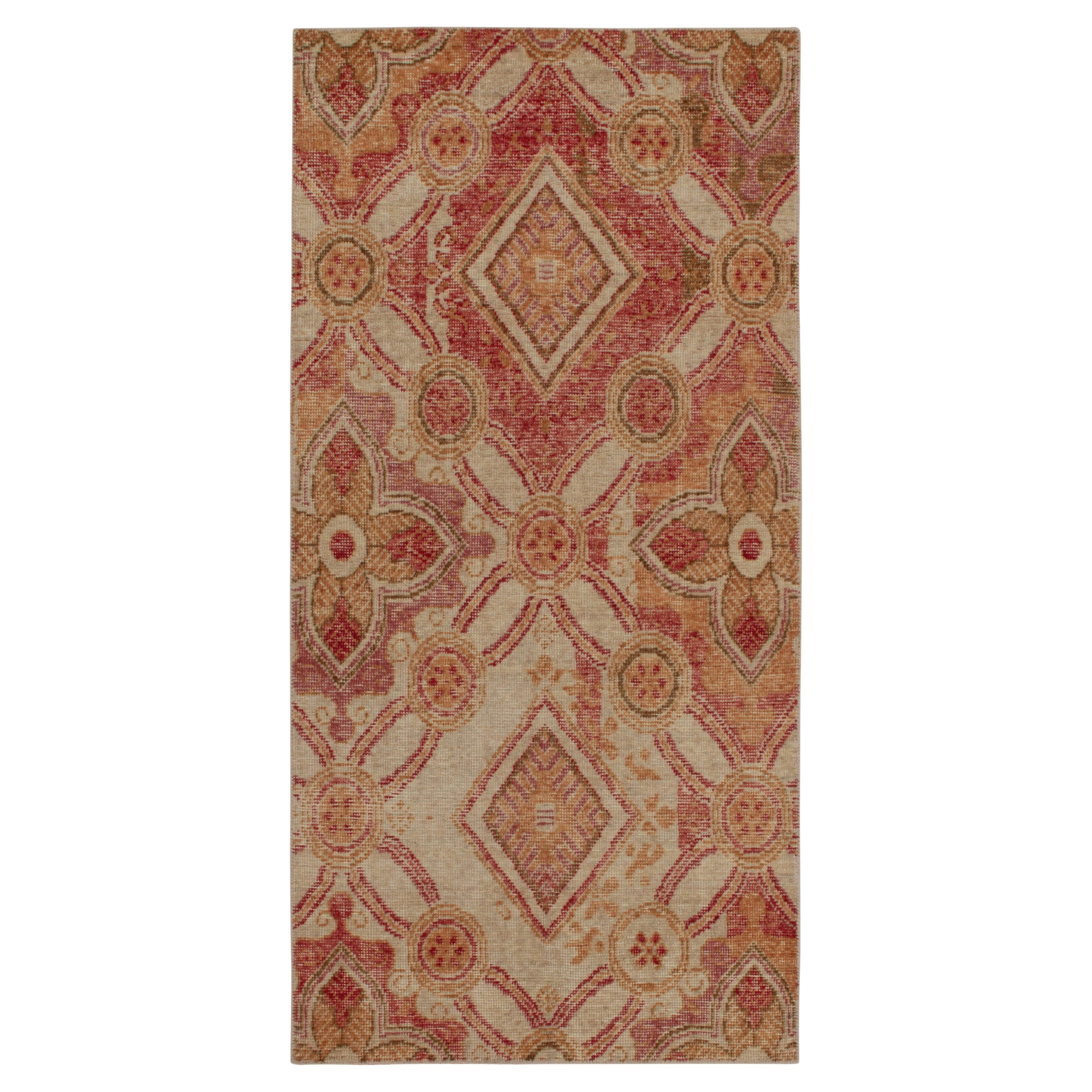 Rug & Kilim’s Distressed Style Runner in Red, Gold and Beige-Brown Trellises For Sale