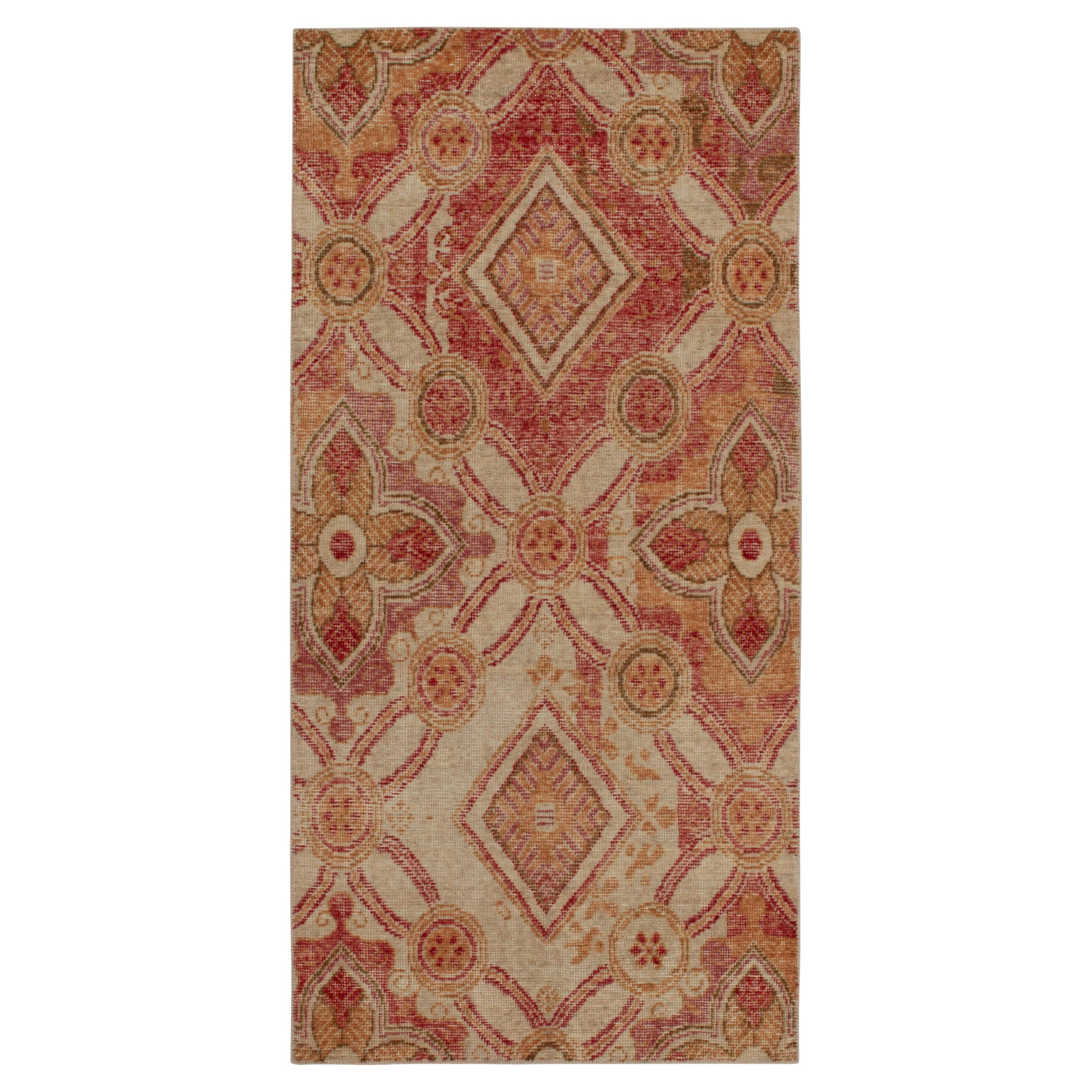 Tapis & Kilim's Distressed Style Runner in Red, Gold and Beige-Brown Trellis