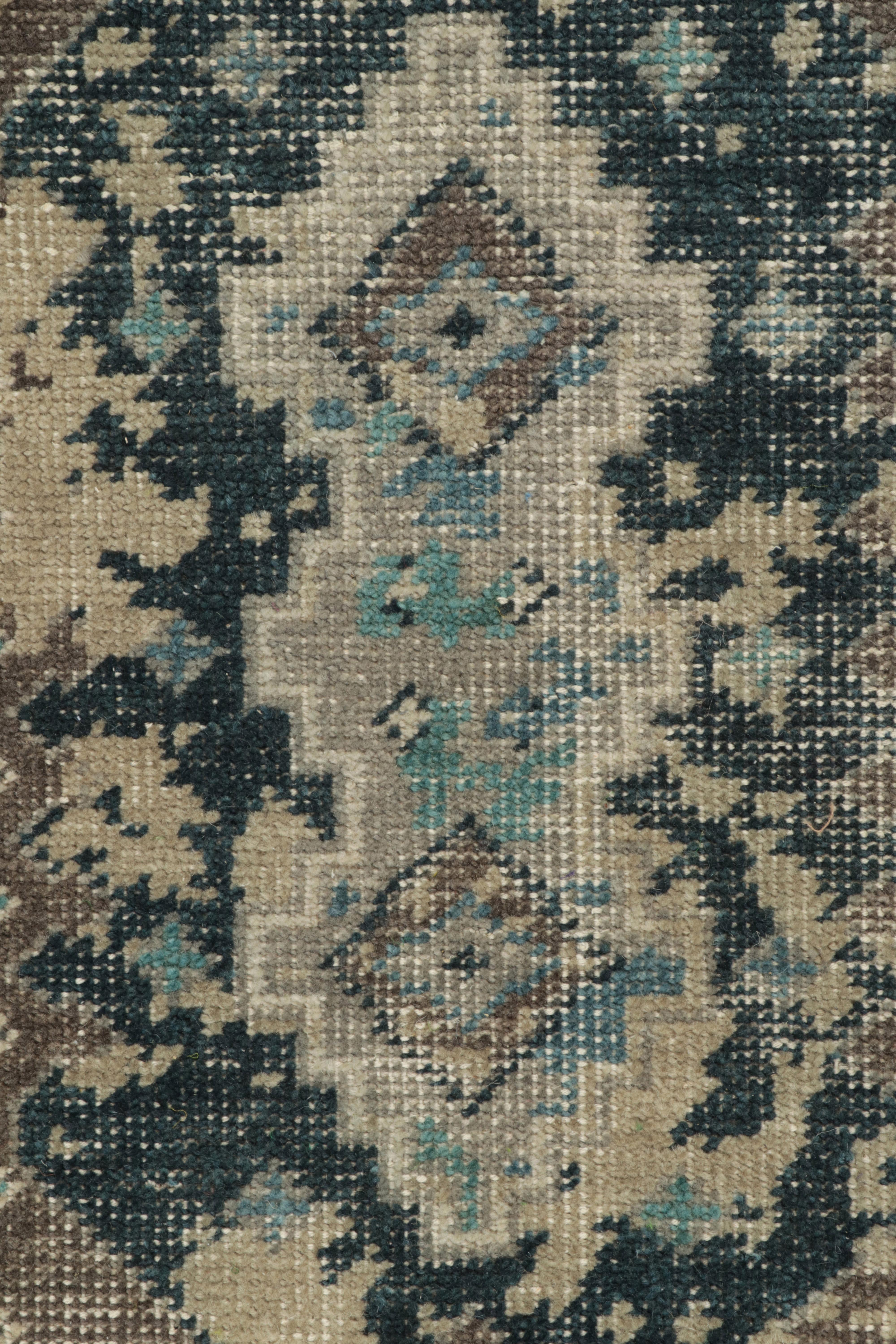 Contemporary Rug & Kilim's Distressed Style Scatter Rug in Blue, Beige-Brown Pattern For Sale