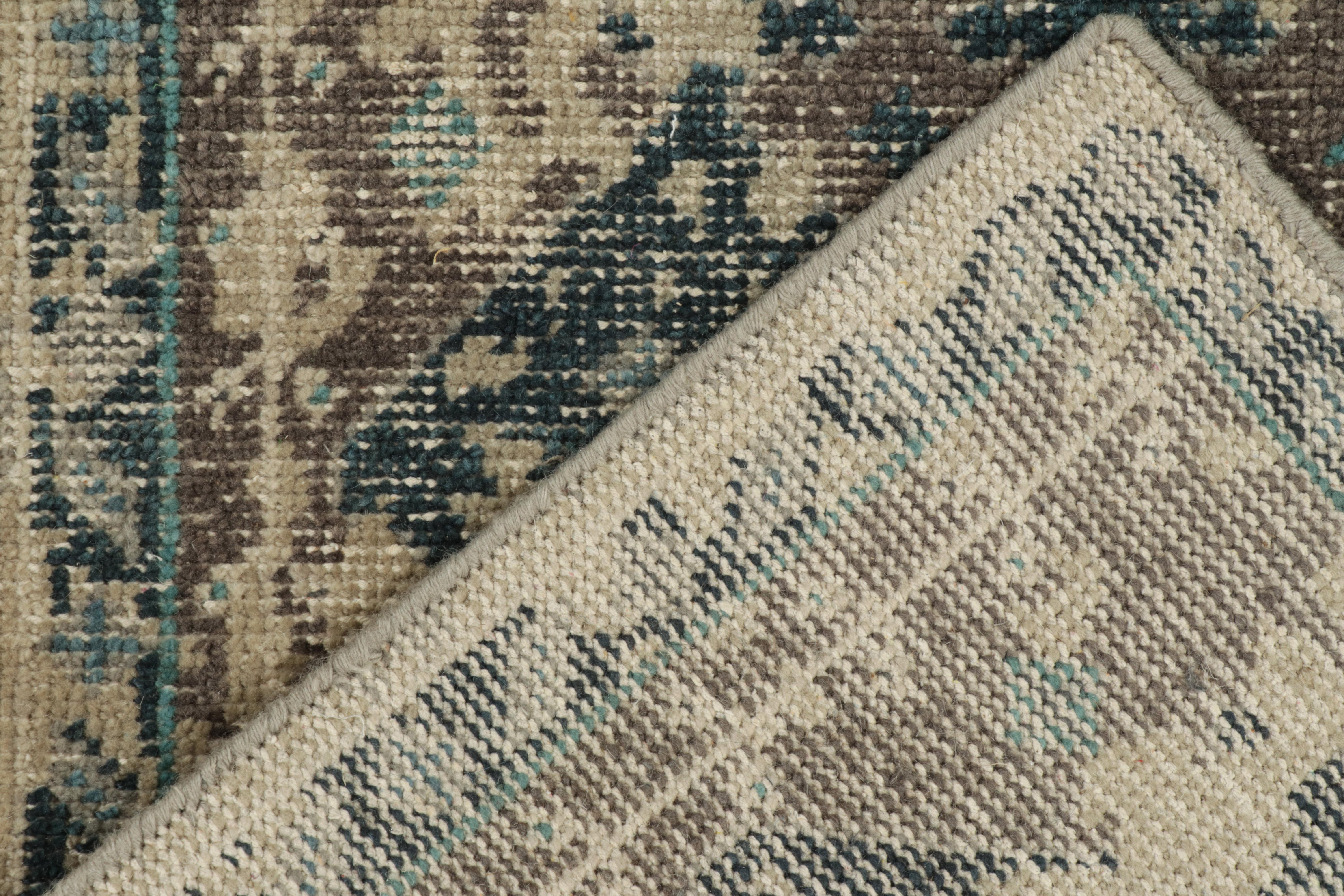 Wool Rug & Kilim's Distressed Style Scatter Rug in Blue, Beige-Brown Pattern For Sale